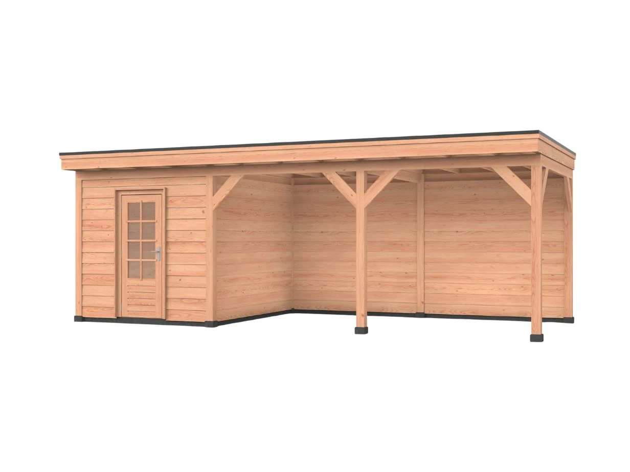 Douglas overkapping, 750 x 250, Met achterwand en schuur, Westwood DIY - Afbeelding 1