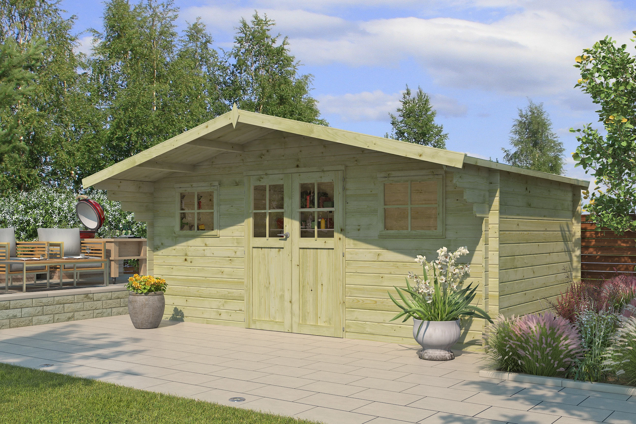 Woodlands Blokhut Winnipeg 505 x 320 cm Groen Geïmpregneerd - Afbeelding 1