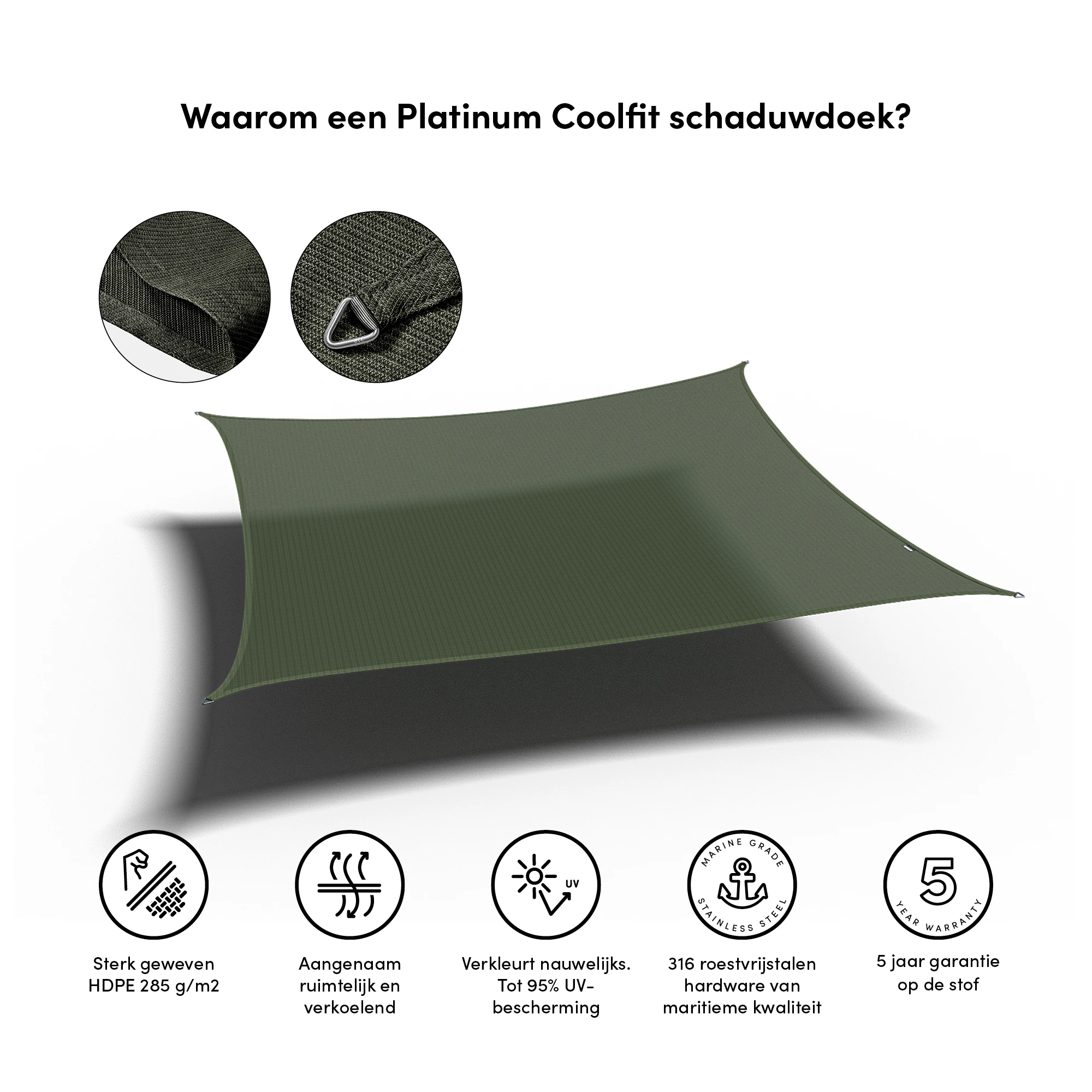 Platinum Schaduwdoek Vierkant Olijf 500 cm - Afbeelding 5