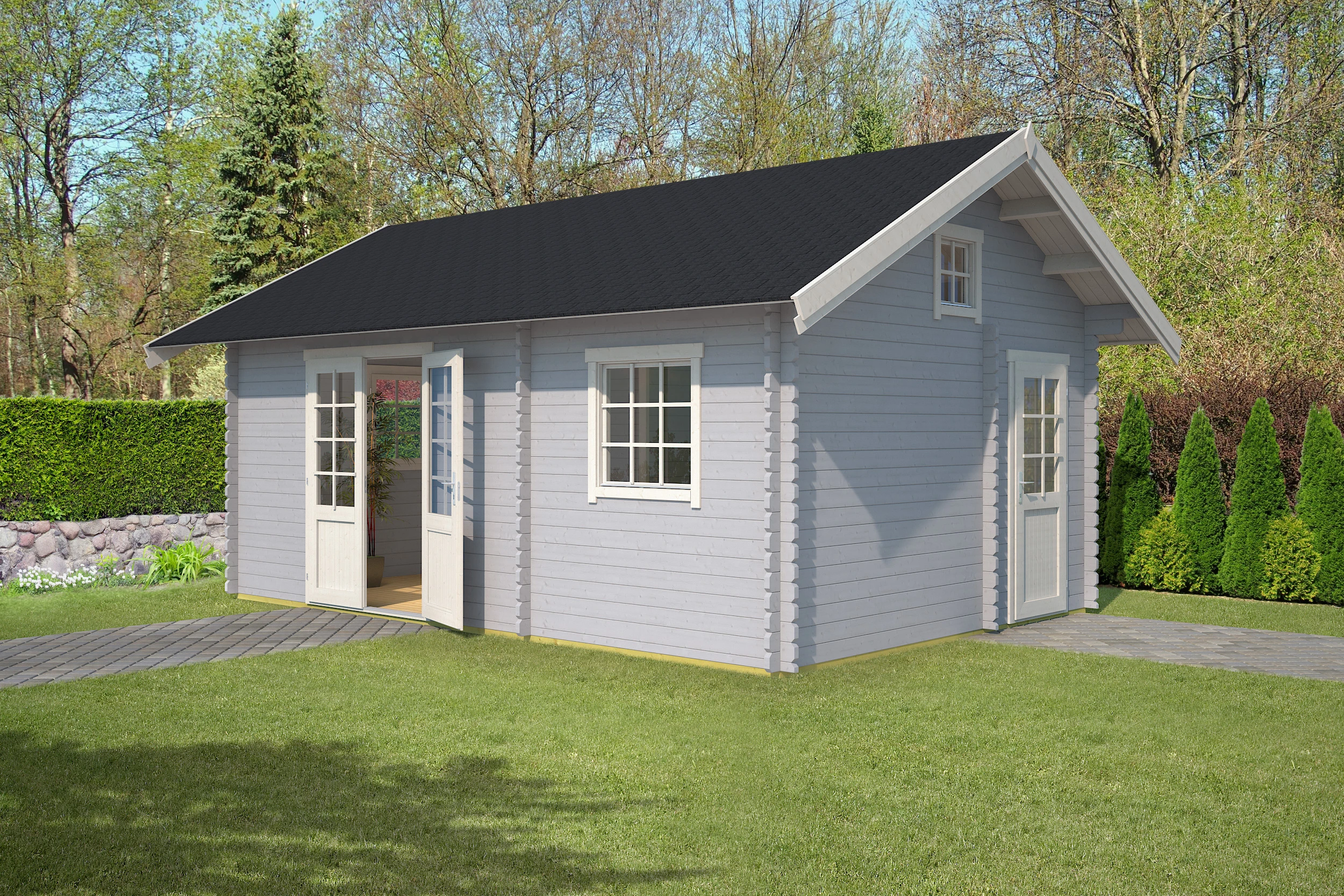 Outdoor Life Blokhut Caroline Platinum Grey-Wit 575 x 390 cm - Afbeelding 2