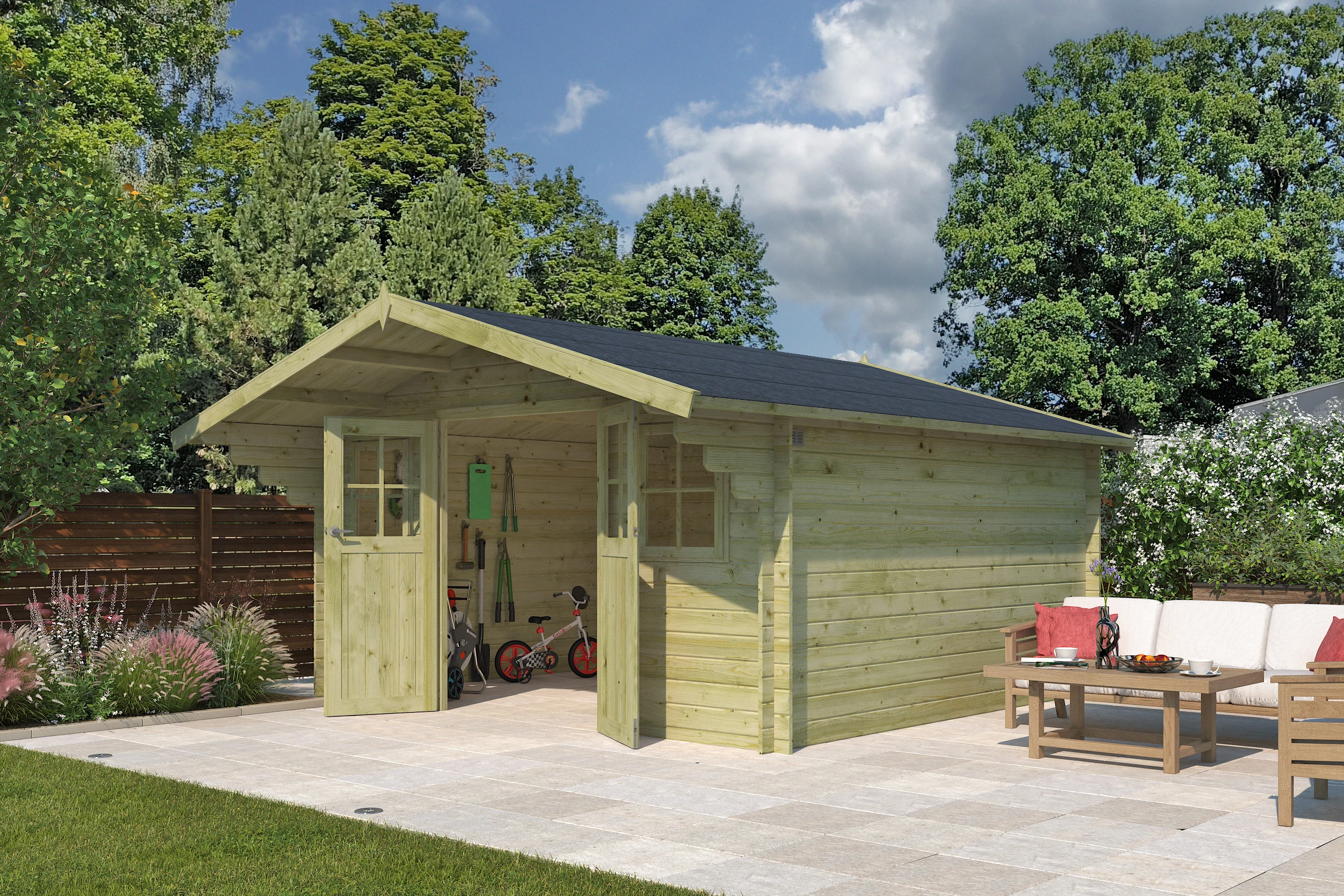 Woodlands Blokhut Quebec XL Groen Geïmpregneerd 415 x 385 cm - Afbeelding 3