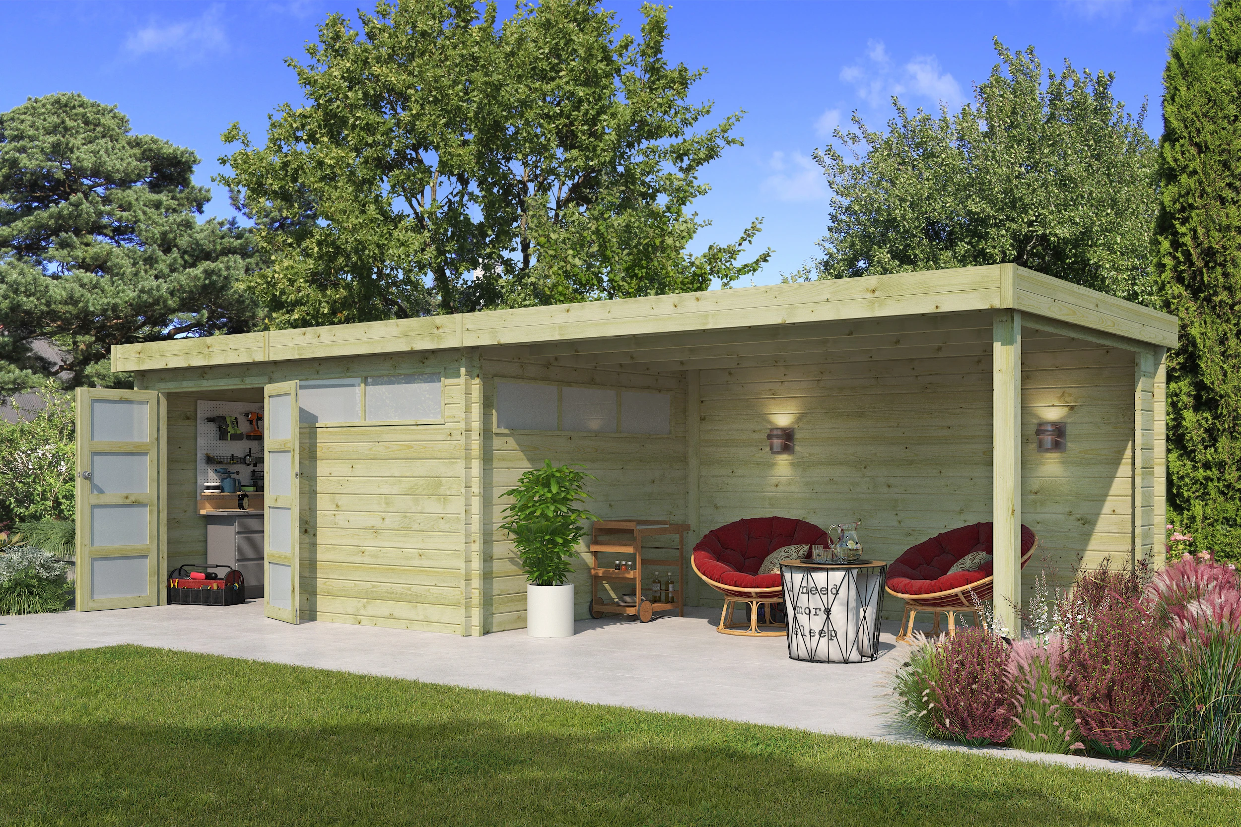 Woodlands Blokhut Modern Overkapping Dakisolatie Geïmpregneerd 815 x 295 cm - Afbeelding 8