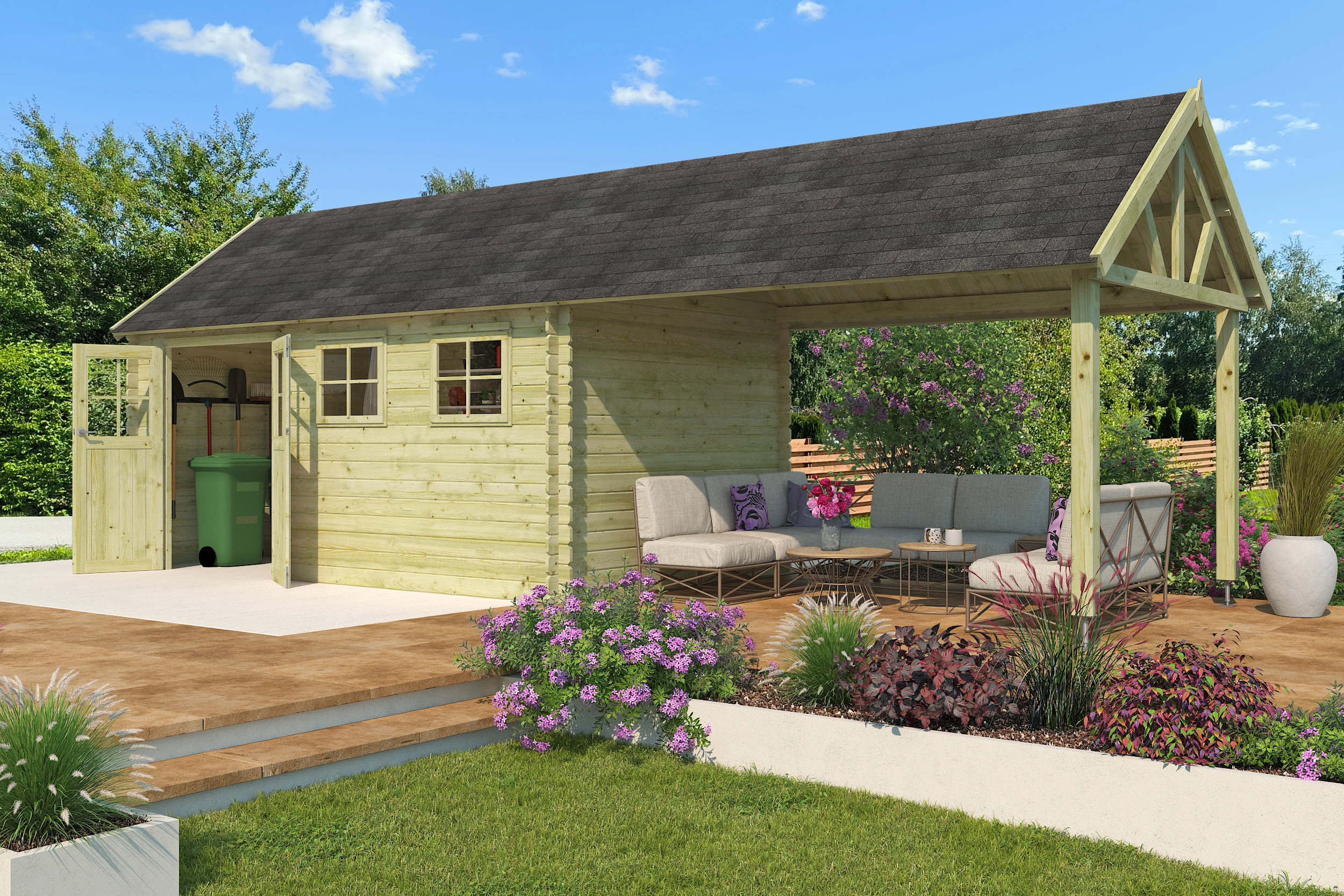 Woodlands Blokhut Gloucester XL Groen Geïmpregneerd 880 x 295 cm - Afbeelding 6