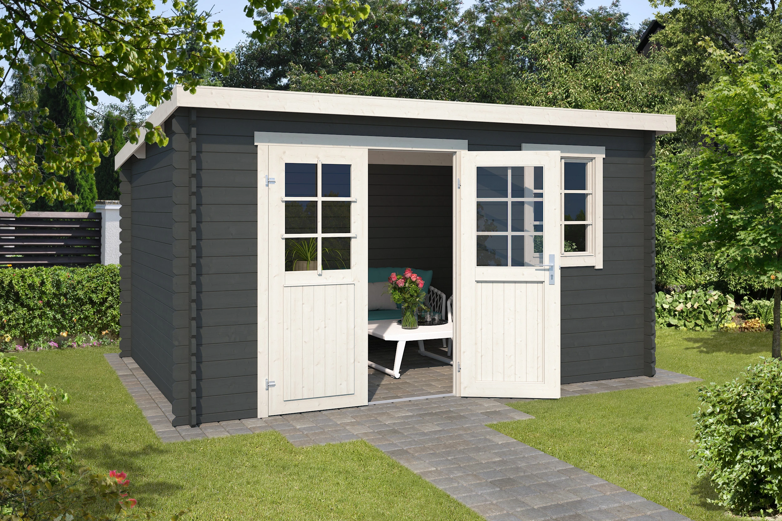 Outdoor Life Blokhut Amira Carbon Grey-Wit 380 x 275 cm - Afbeelding 2