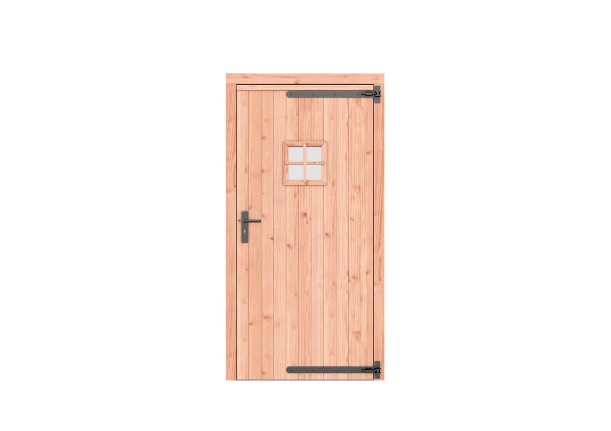 Douglas enkele deur dicht met ruitje zwart beslag - 108 x 209 cm - Onbehandeld - Rechtsdraaiend - Afbeelding 1