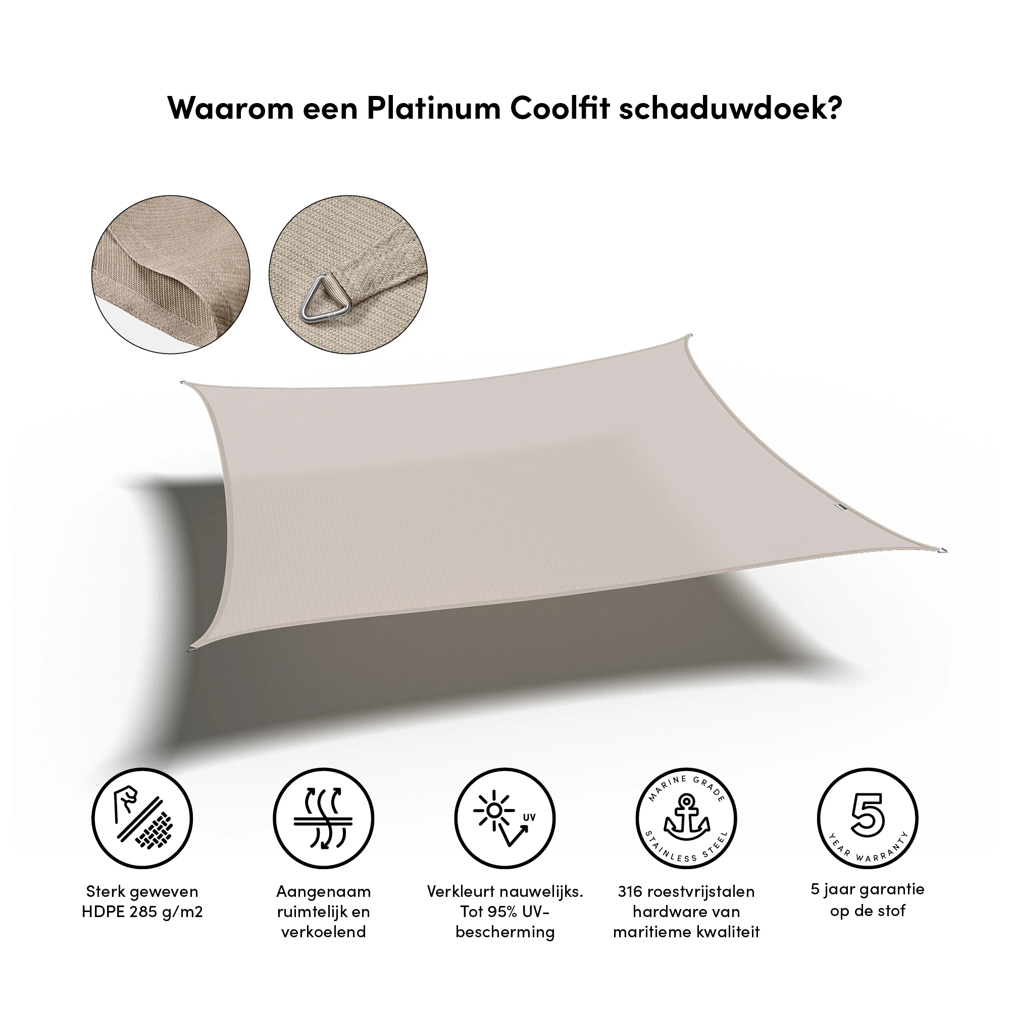 Platinum Schaduwdoek Vierkant 500 cm Grijs - Afbeelding 5