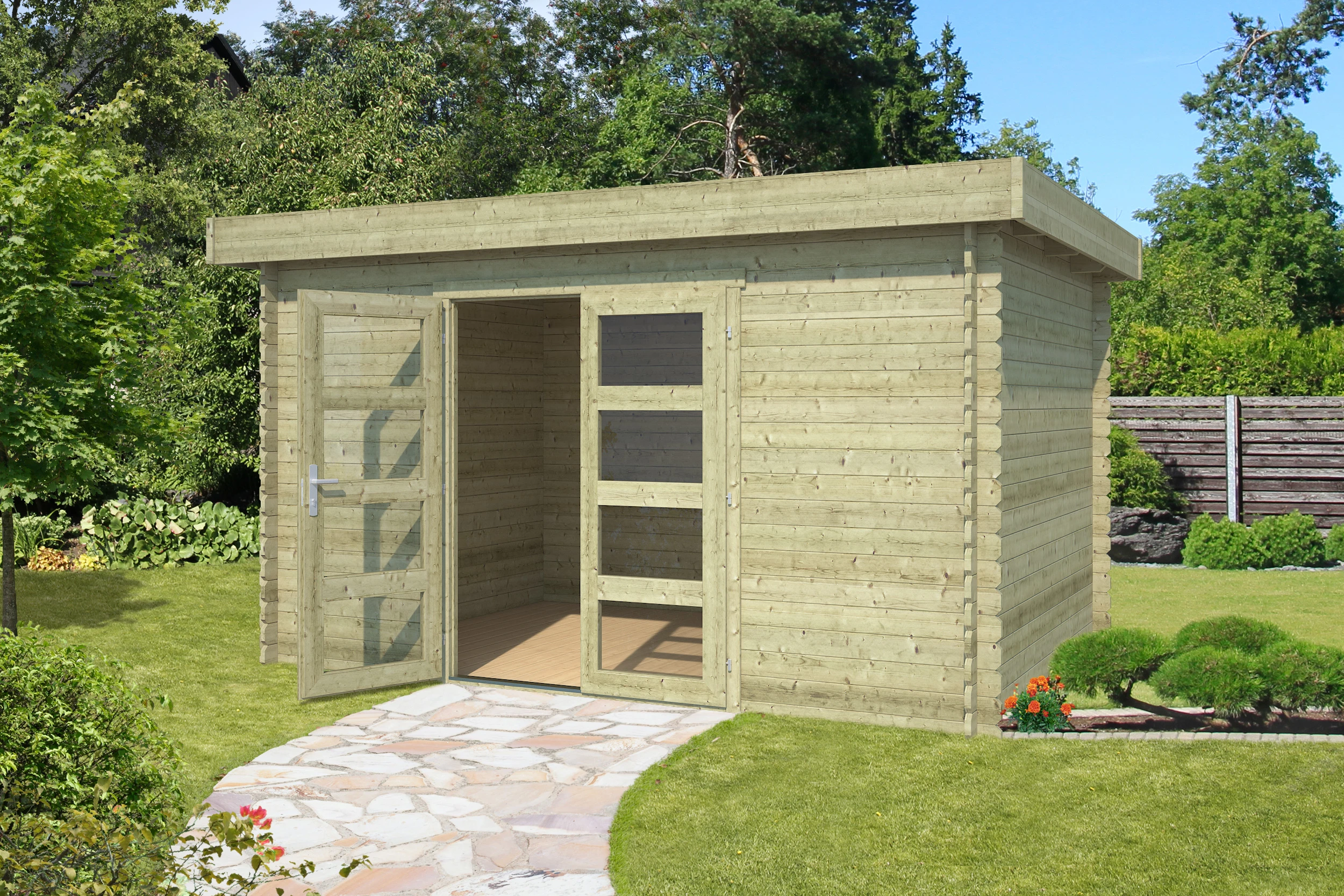 Outdoor Life Blokhut Mikkel Groen Geïmpregneerd 380 x 275 cm - Afbeelding 1