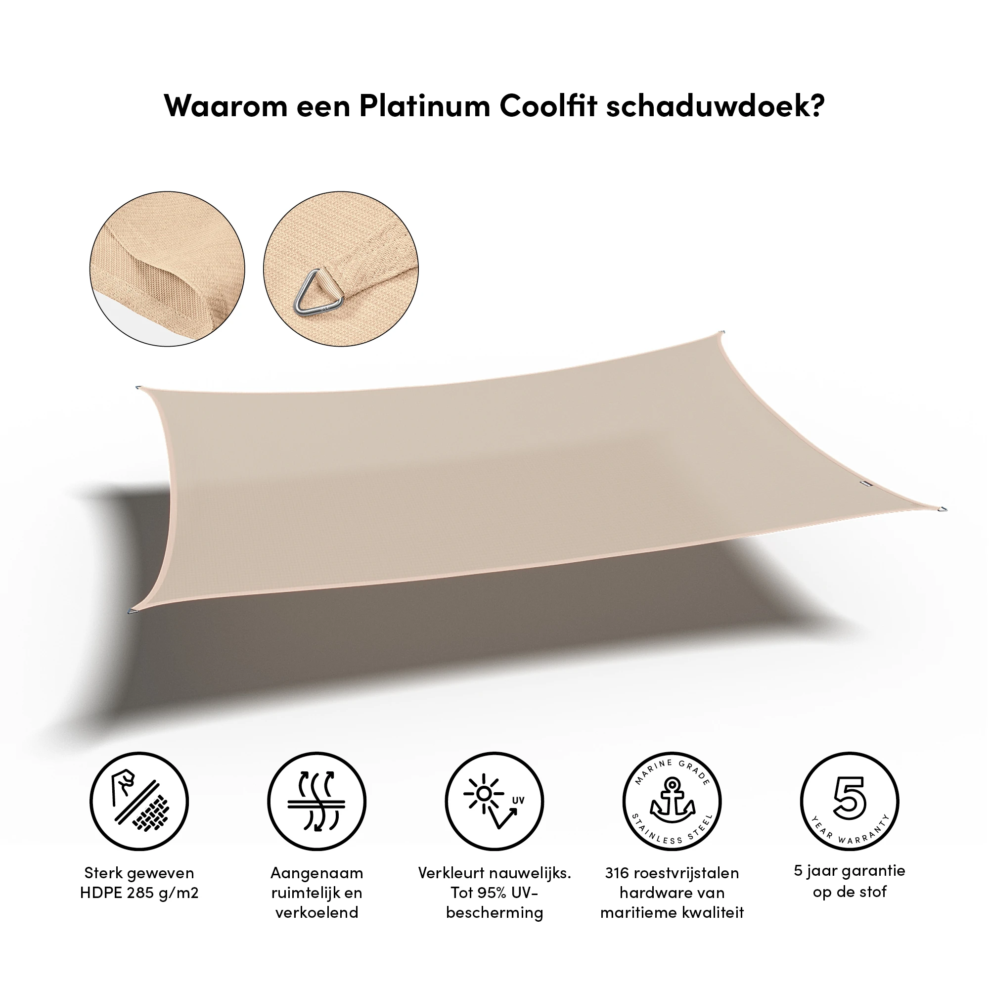 Platinum Schaduwdoek Rechthoek Gebroken Wit 500 x 300 cm - Afbeelding 4