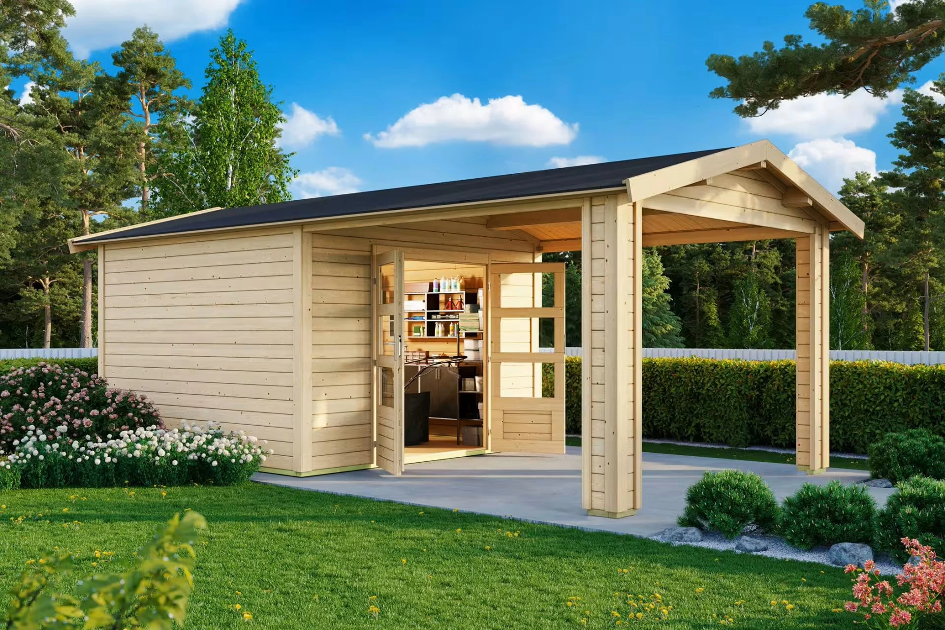 Karibu Tuinhuis Theres 3 met Overkapping 484 x 240 cm - Afbeelding 1