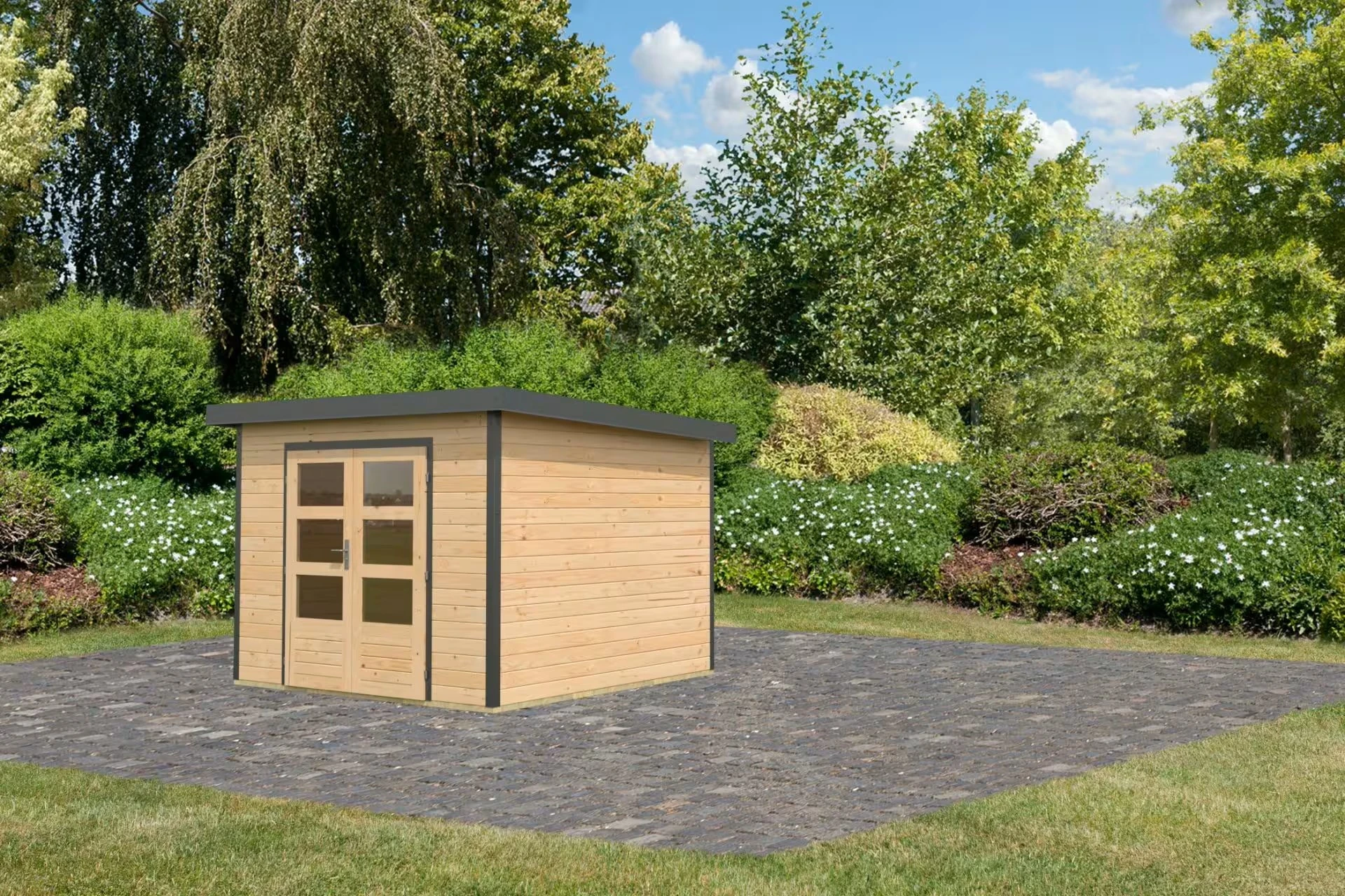 Karibu Hybrid Tuinhuis Pluto A Natuurlijk Antraciet 271 x 271 cm - Afbeelding 3