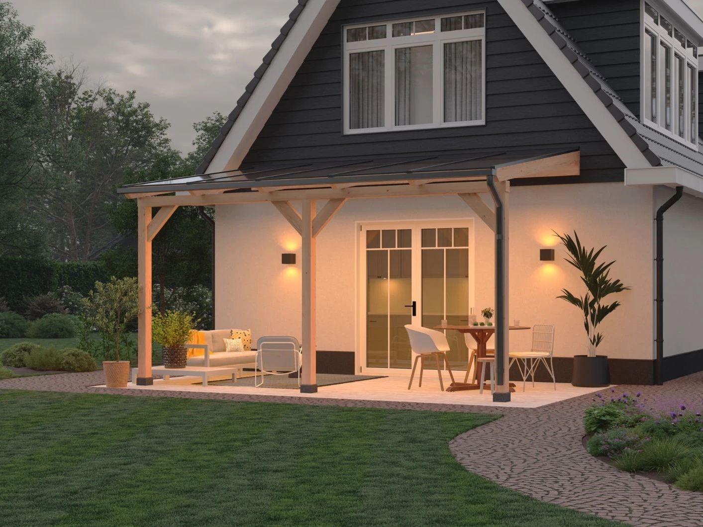 Douglas Terrasoverkapping Geschaafd Zwart Polycarbonaat Helder 800 x 350 cm - Afbeelding 6