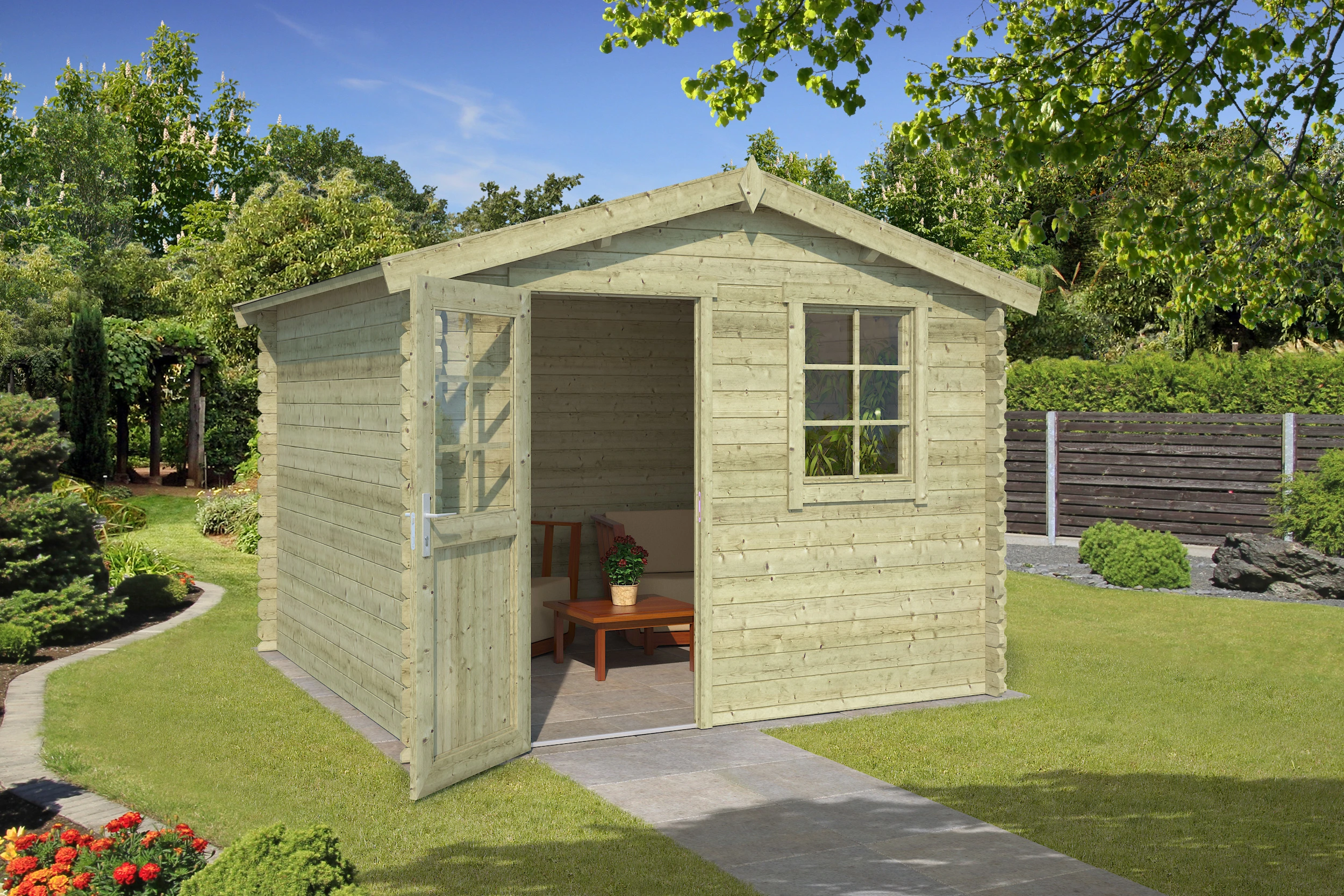 Outdoor Life Blokhut Nina Groen Geïmpregneerd 275 x 230 cm - Afbeelding 3