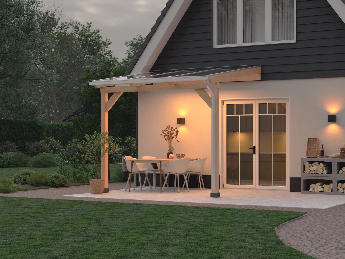 Douglas Terrasoverkapping Polycarbonaat Opaal Geschaafd 300 x 300 cm - Afbeelding 2