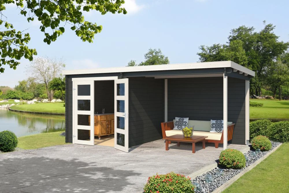 Outdoor Life Blokhut Helena Carbon Grey-Wit 472 x 230 cm - Afbeelding 3