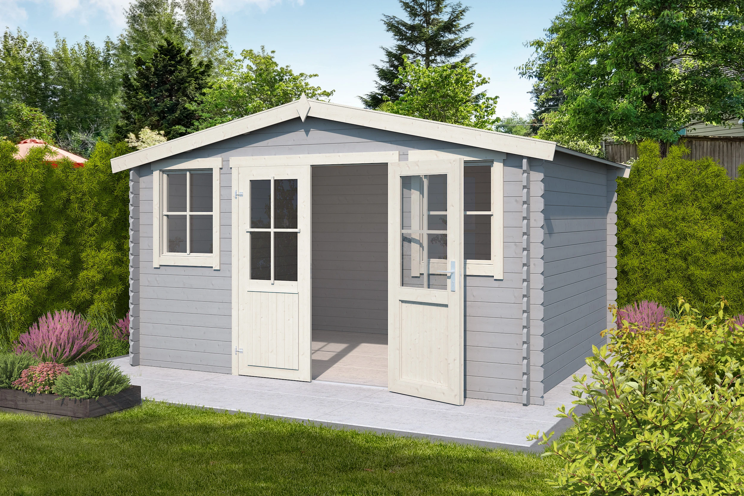 Outdoor Life Blokhut Dallas  Platinum Grey-Wit 376 x 292 cm - Afbeelding 2