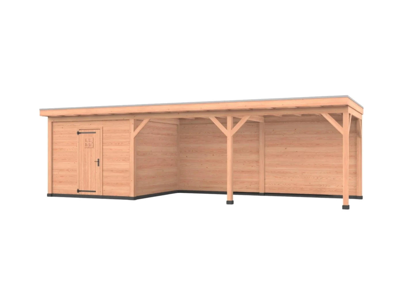 Douglas overkapping, 750 x 350, met schuur en achterwand, Westwood Comfort - Afbeelding 1