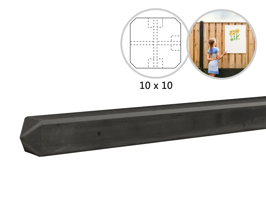 Beton T-paal 10 x 10 cm (100 x 100 mm) Glad Diamantkop - Antraciet - Lengte 275 cm - Afbeelding 5