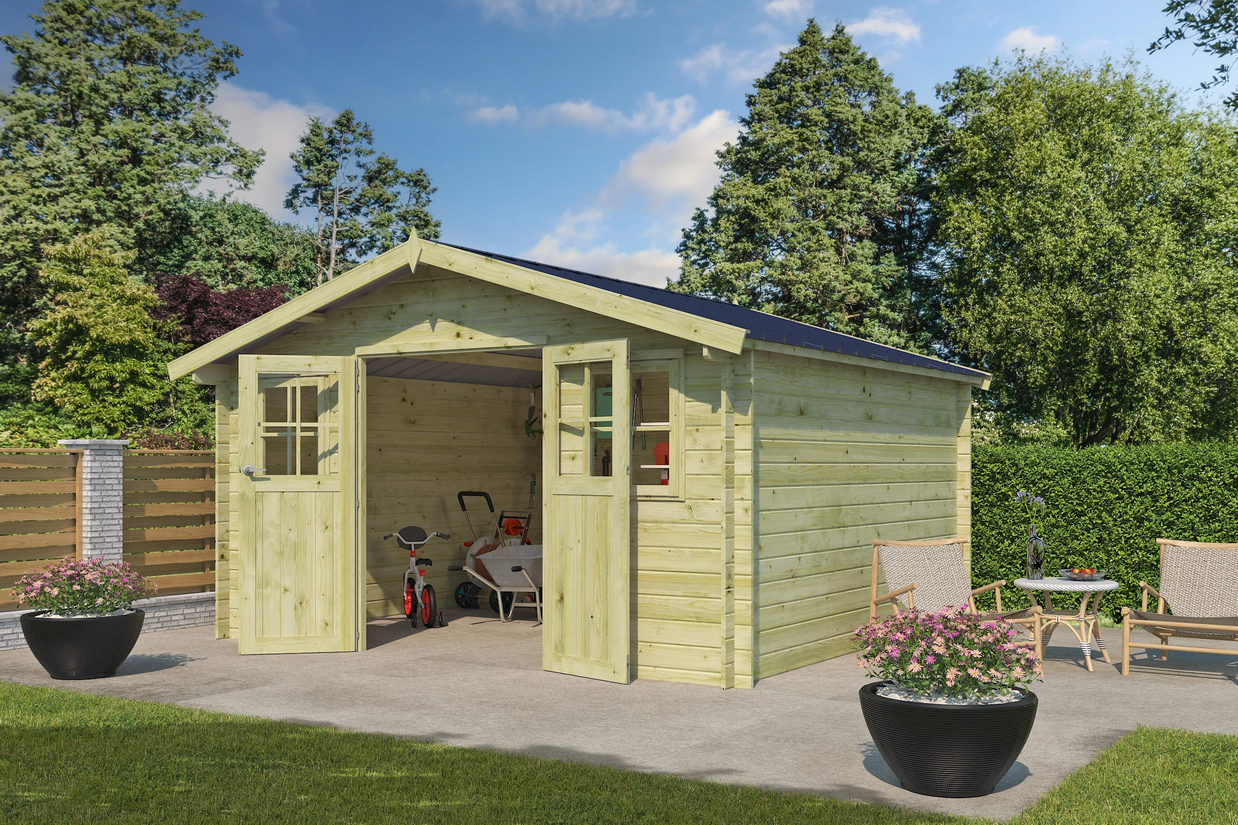 Woodlands Blokhut XL Montreal Groen Geïmpregneerd - 415 x 385 cm - Afbeelding 3