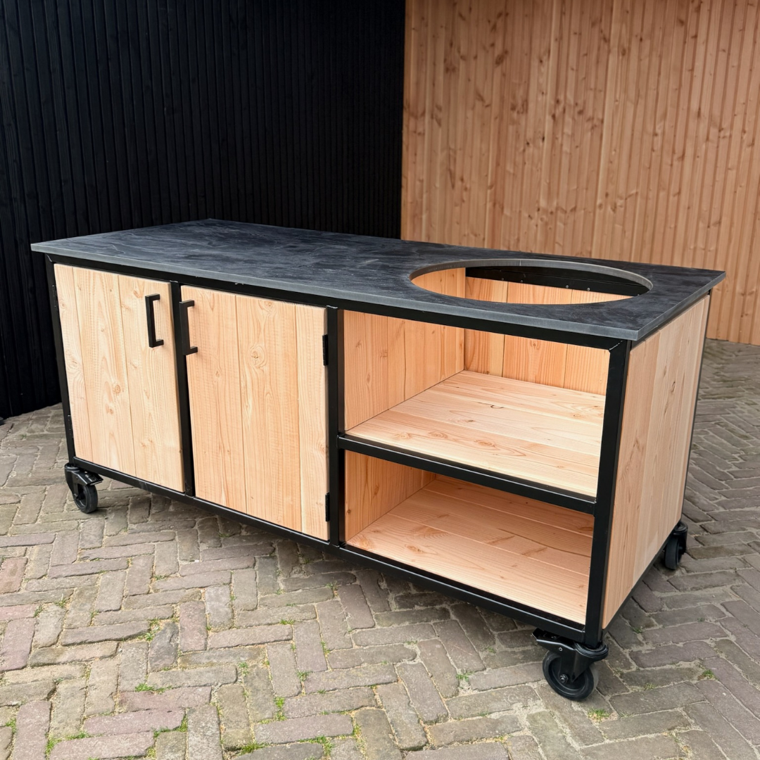 Buitenkeuken Douglas en staal met opbergkast en Zwart HPL werkblad - Lengte 180 cm - Afbeelding 4