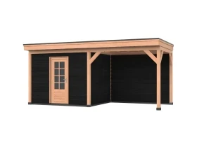 Douglas overkapping, 600 x 300, Met achterwand en schuur, Westwood DIY zwart - Afbeelding 1