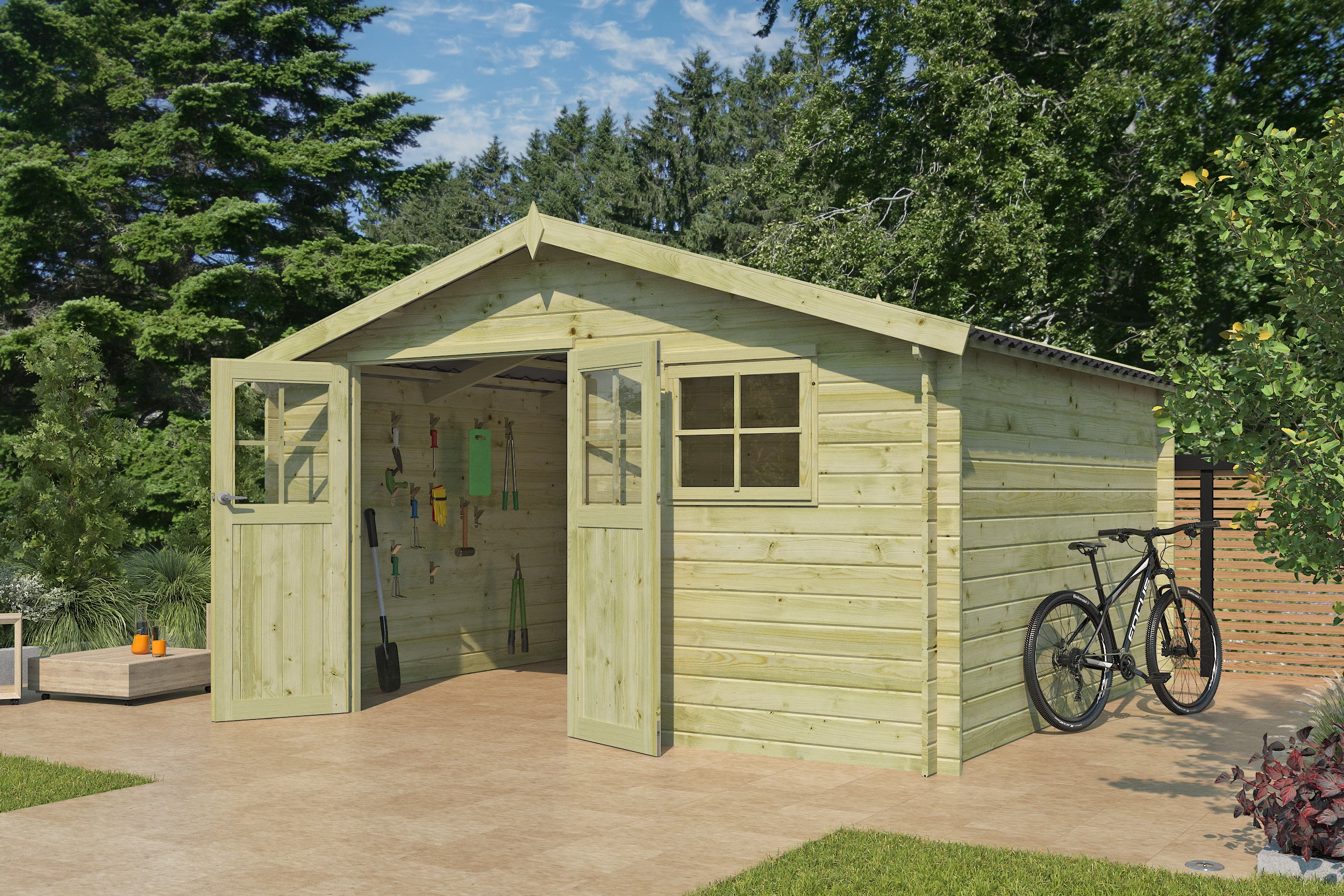 Woodlands Blokhut Lausanne Groen Geïmpregneerd 415 x 385 cm - Afbeelding 3