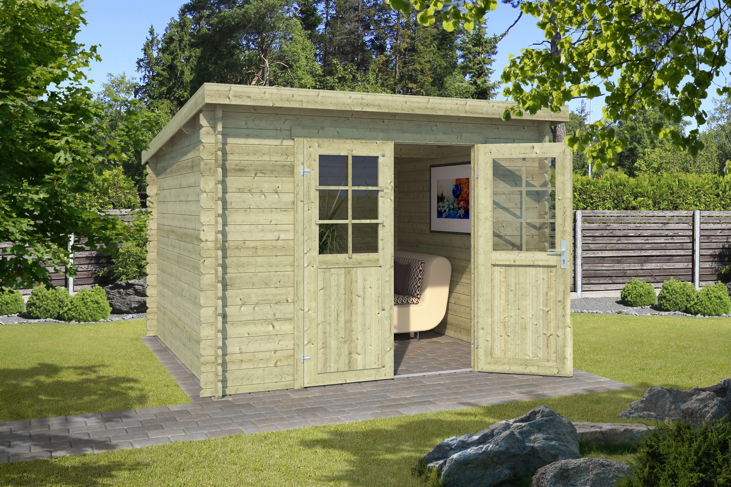 Outdoor Life Blokhut Nadia Groen Geïmpregneerd 275 x 275 cm - Afbeelding 3