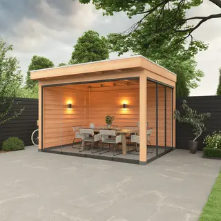 Douglas overkapping, 400 x 300, met achterwand en twee zijwanden, Westwood Comfort Green - Afbeelding 2