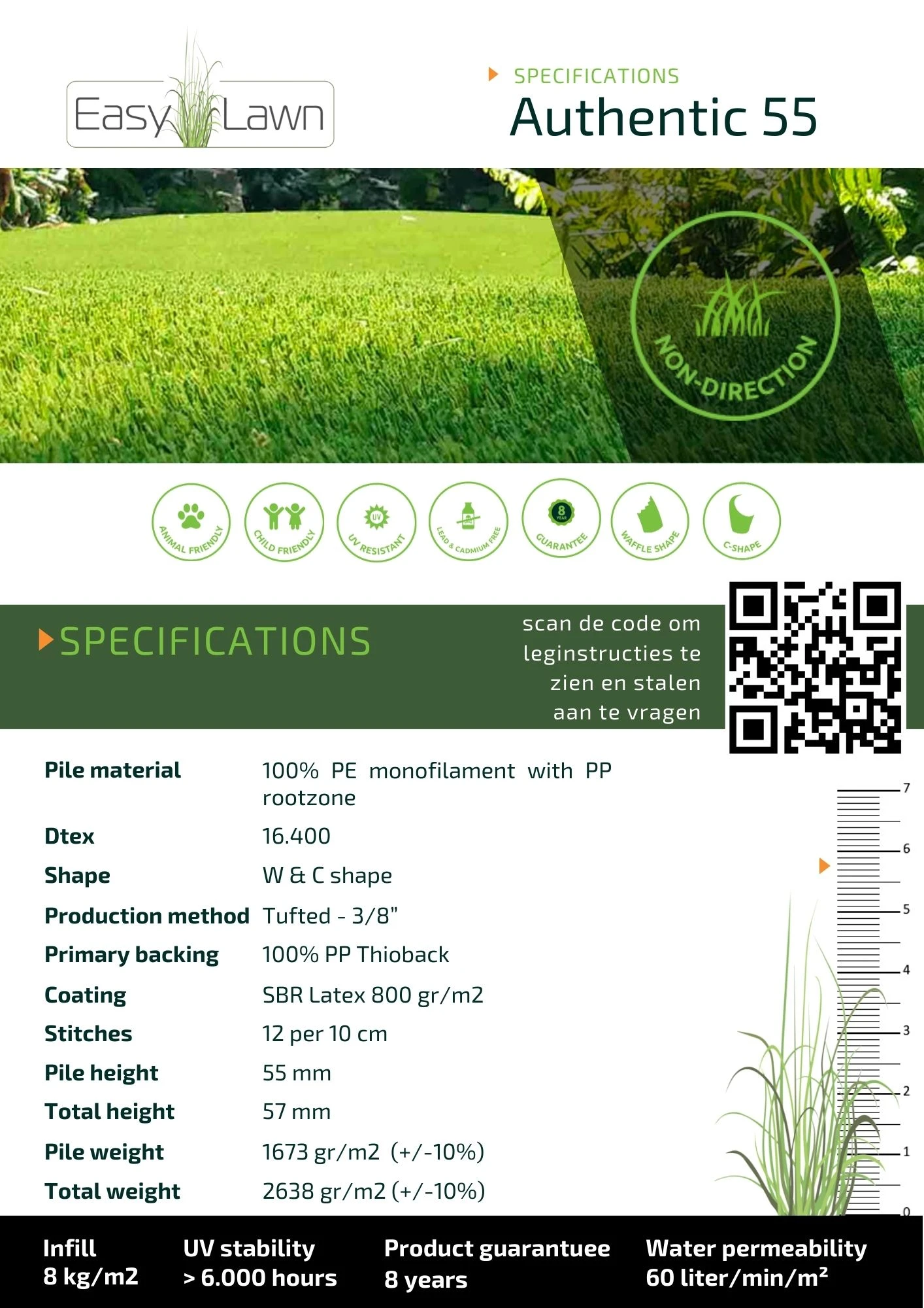 EasyLawn Kunstgras Authentic55 - Breedte 200 cm - Afbeelding 2