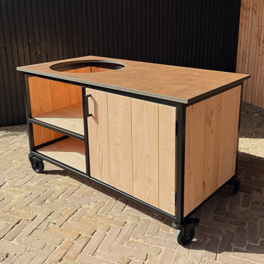 Buitenkeuken Douglas en staal met opbergkast en Koper HPL werkblad - Lengte 150 cm - Afbeelding 4
