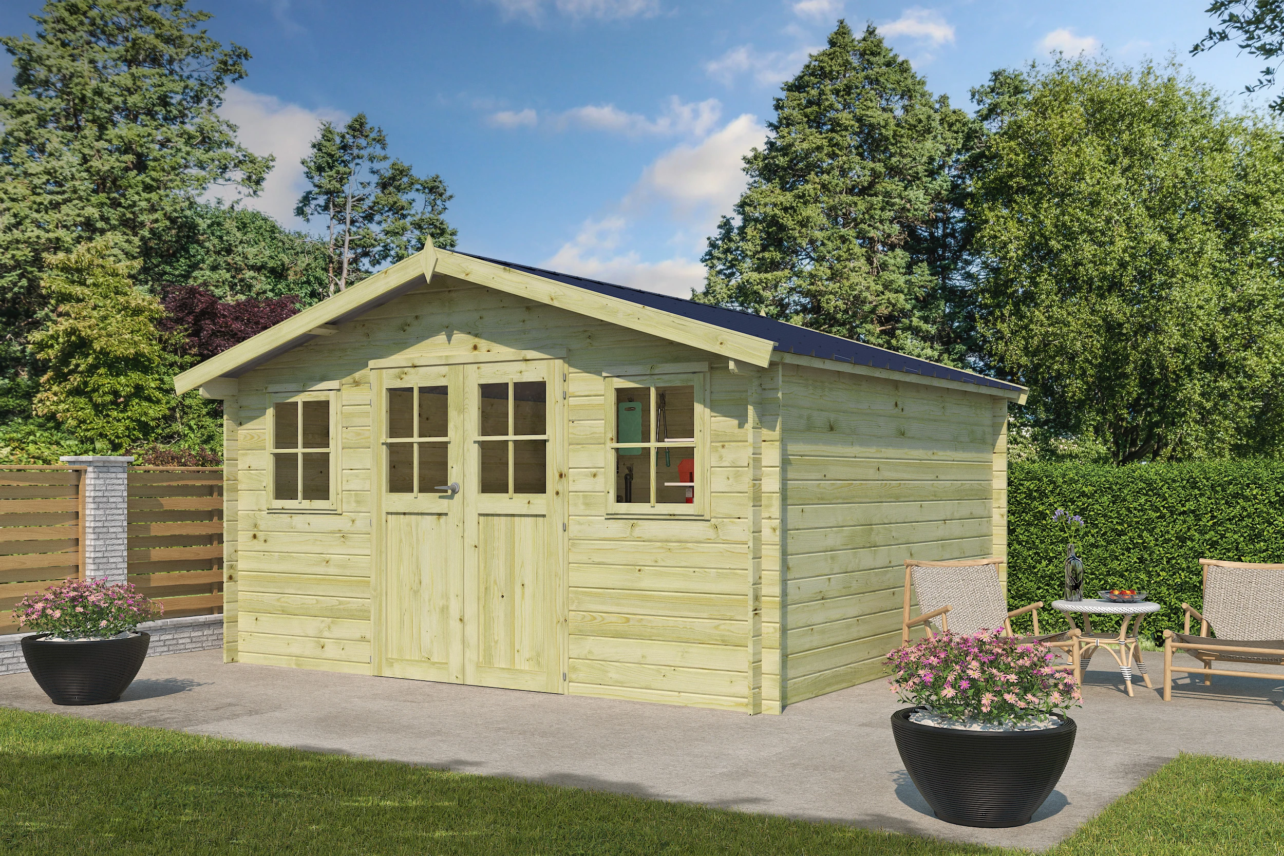 Woodlands Blokhut XL Montreal Groen Geïmpregneerd - 415 x 385 cm - Afbeelding 1