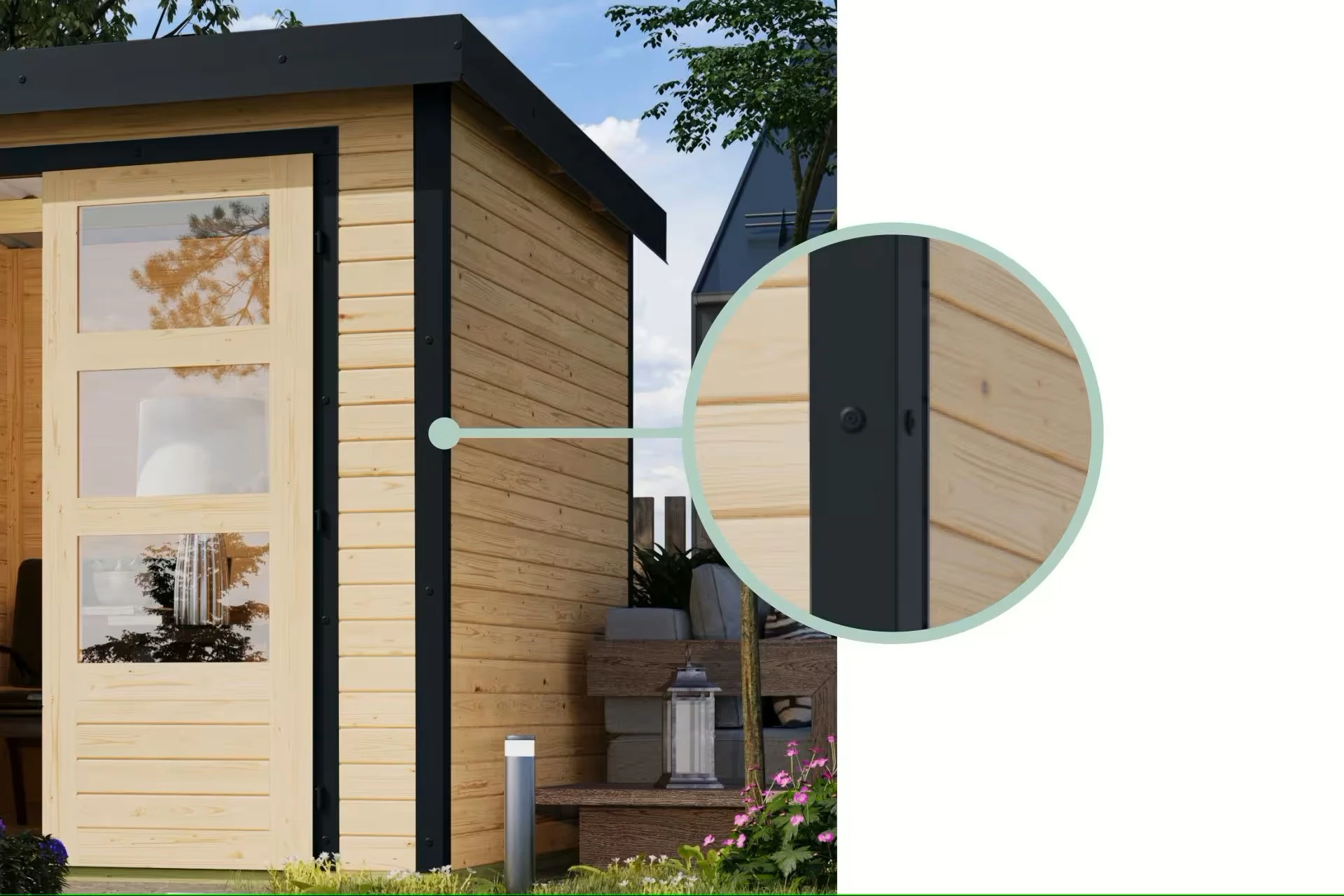 Karibu Tuinhuis Pluto A met Overkapping Blank-Antraciet 571 x 271 cm - Afbeelding 2