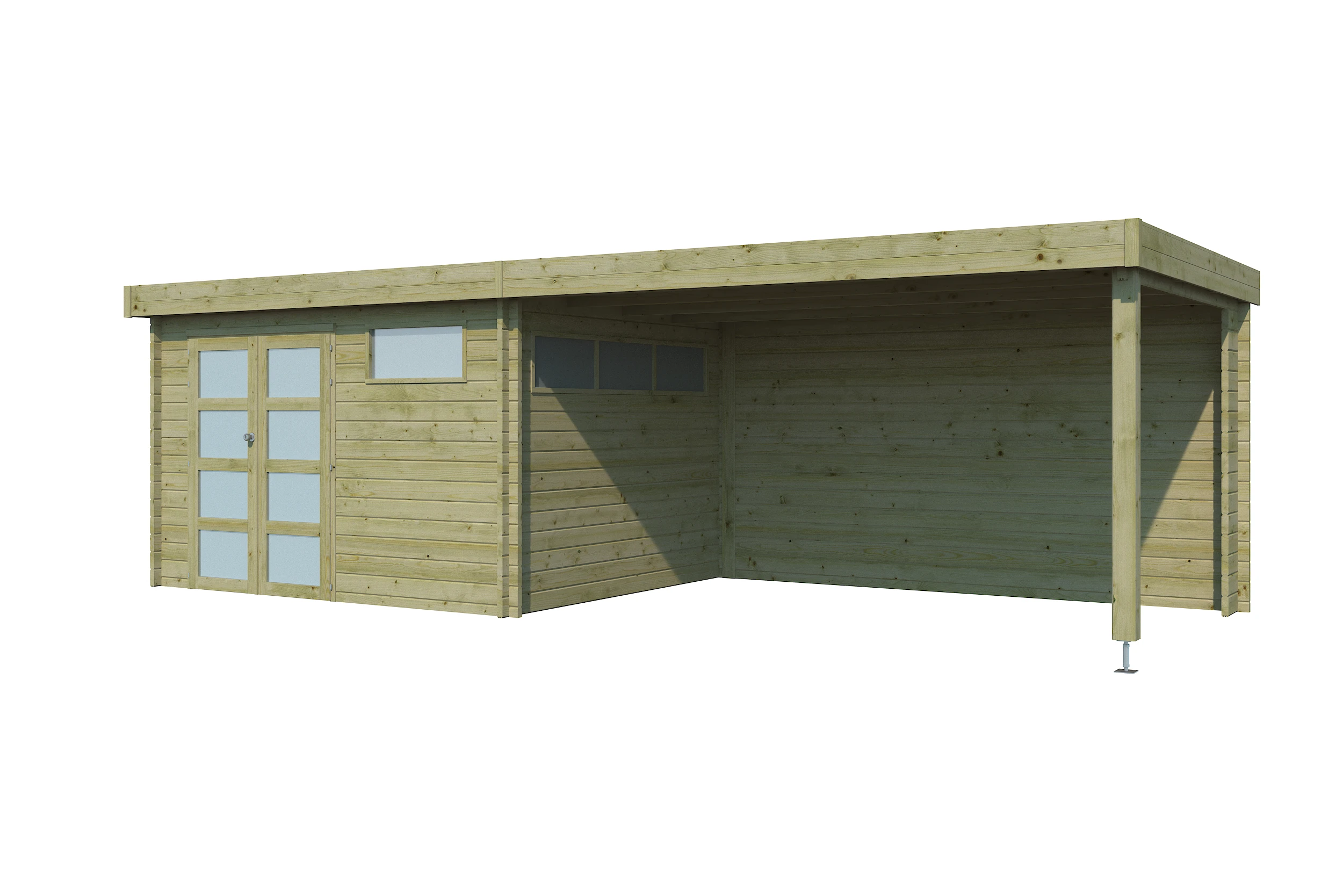 Woodlands Blokhut Modern met Overkapping en Dakisolatie Geïmpregneerd 755 x 295 cm - Afbeelding 2