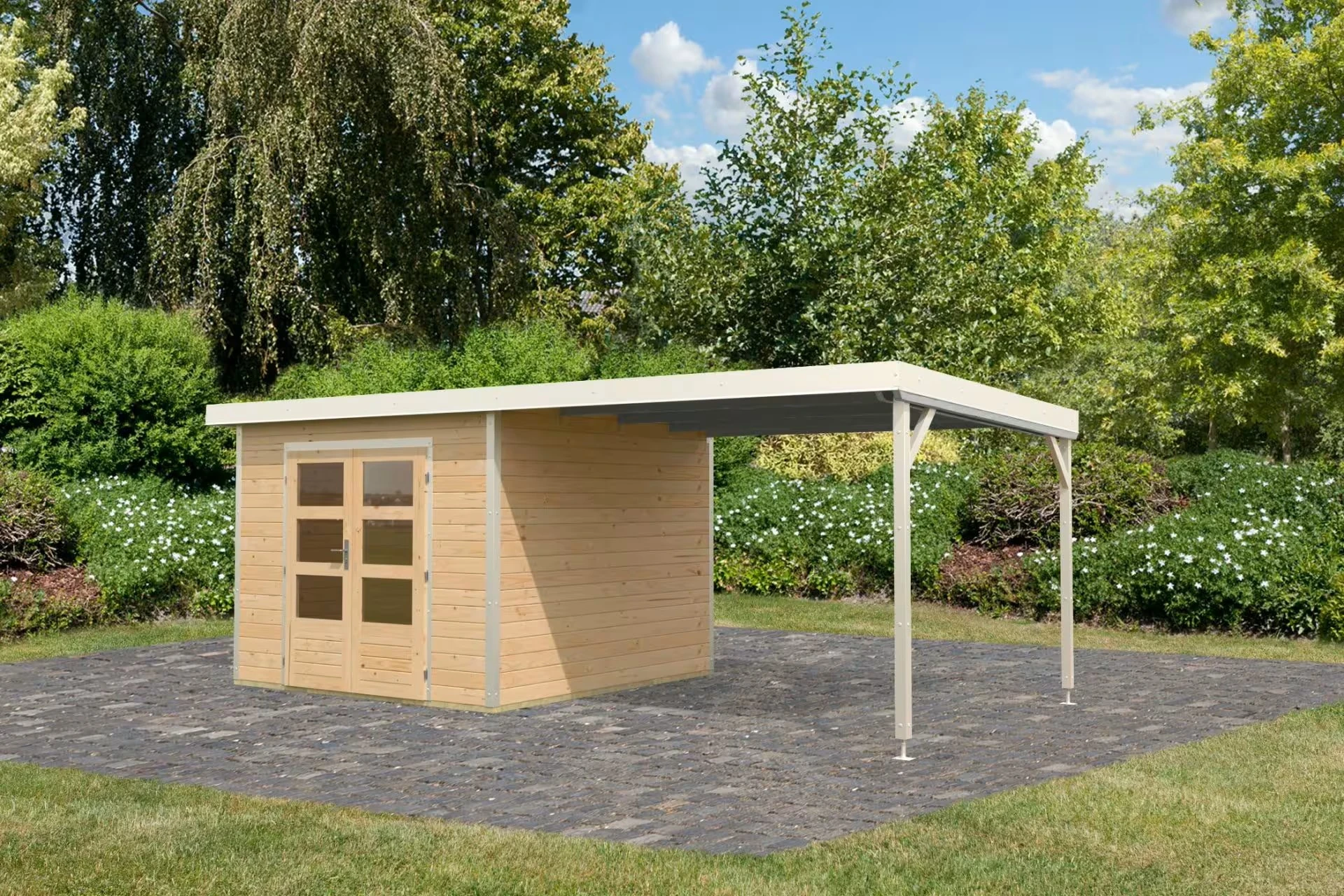 Karibu Tuinhuis Pluto A met Overkapping Blank-Wit 571 x 271 cm - Afbeelding 4