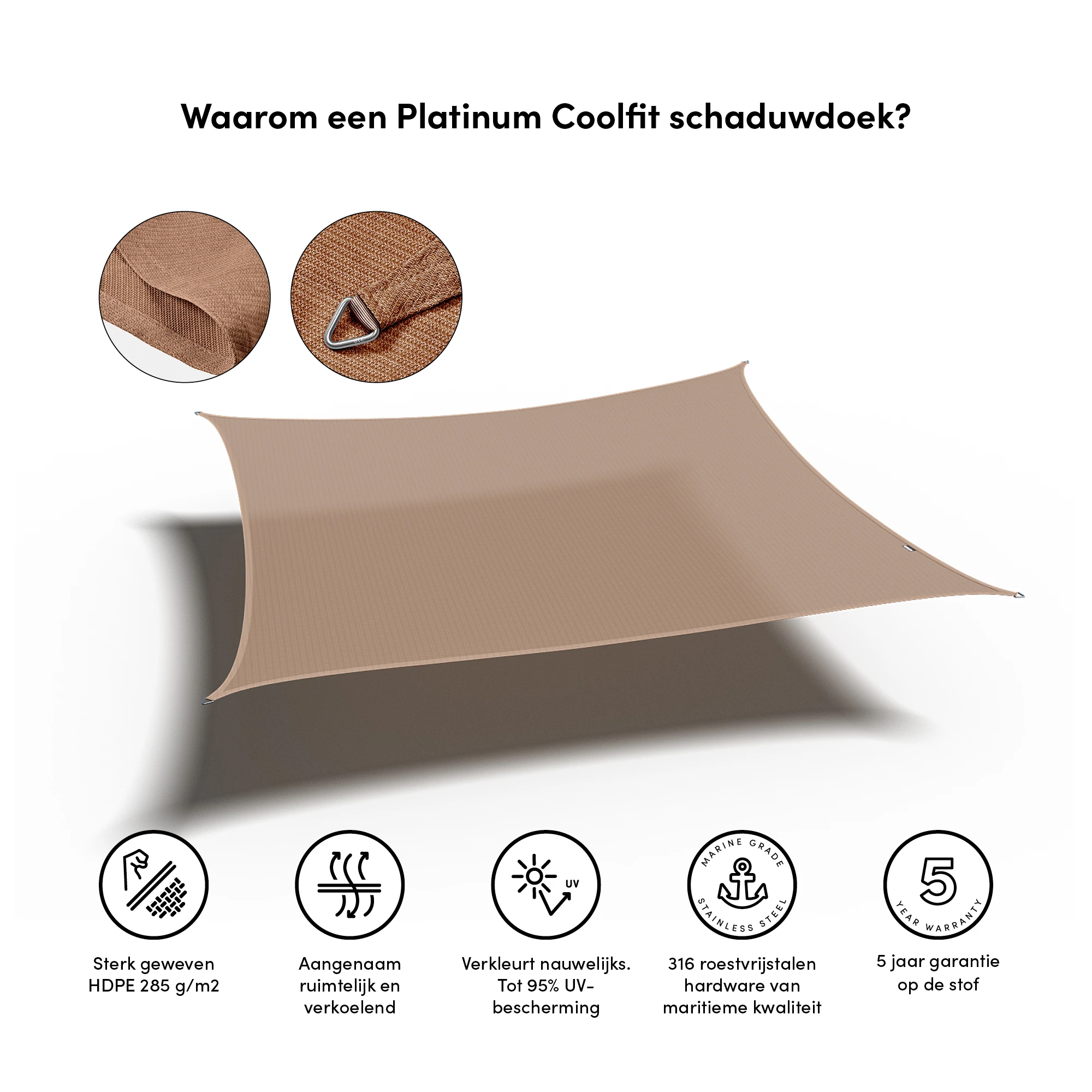 Platinum Schaduwdoek Vierkant Zand 360 cm - Afbeelding 1