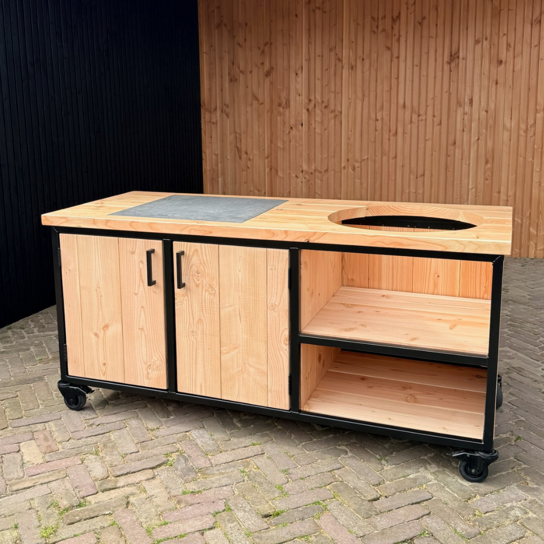 Buitenkeuken Douglas en staal met opbergkast en Keramische tegel - Lengte 180 cm - Afbeelding 4