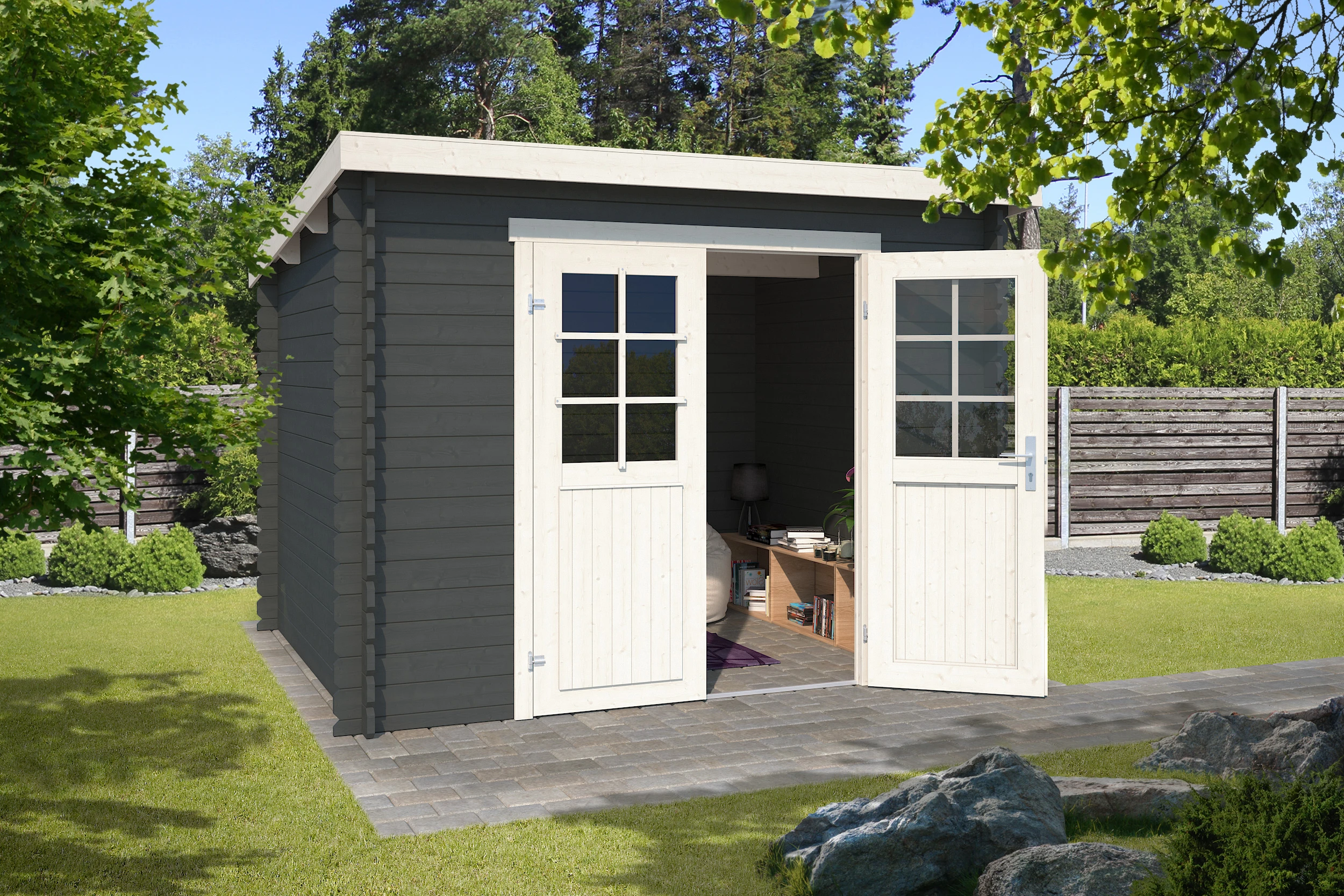 Outdoor Life Blokhut Nadia Carbon Grey-Wit 275 x 175 cm - Afbeelding 1