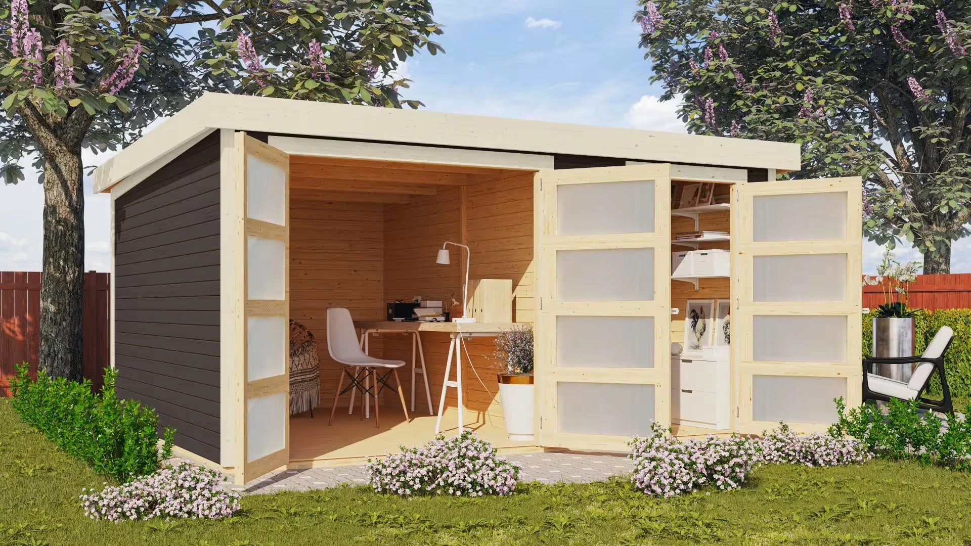 Karibu Tuinhuis Mühlentrup 3 Grijs 404 x 332 cm - Afbeelding 1