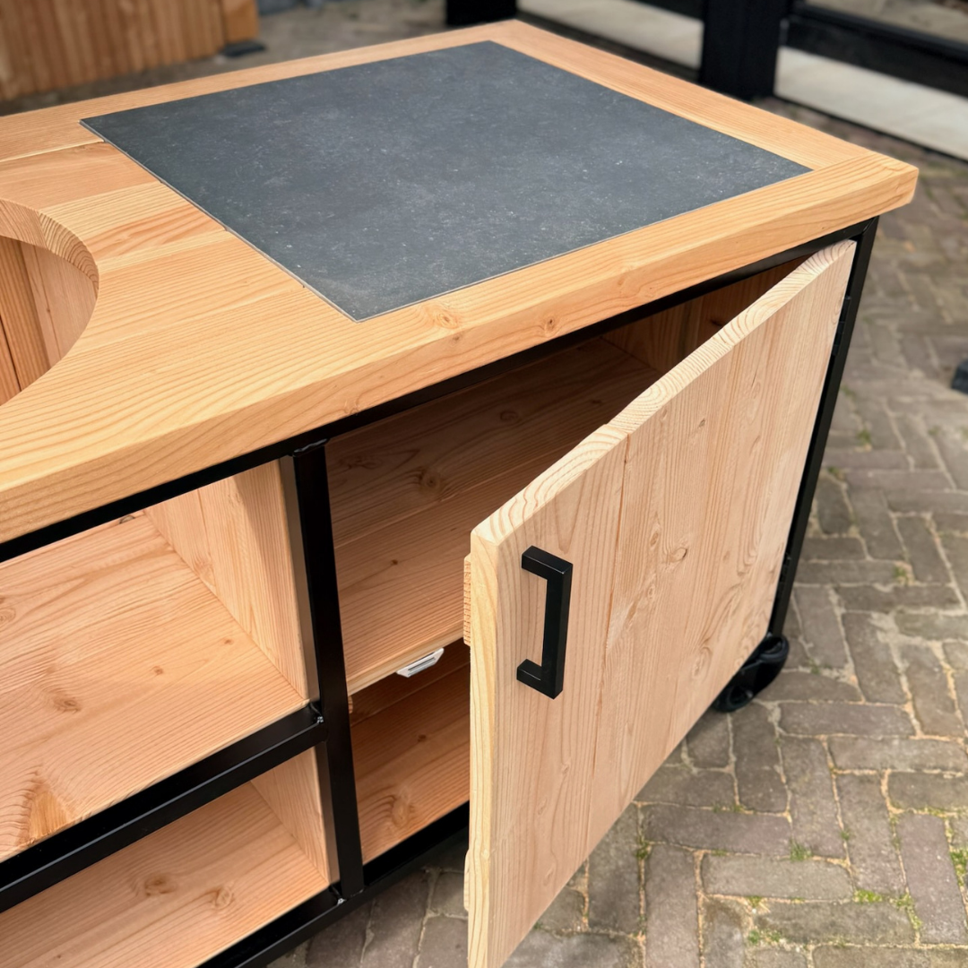 Buitenkeuken Douglas en staal met opbergkast en Keramische tegel - Lengte 150 cm - Afbeelding 1