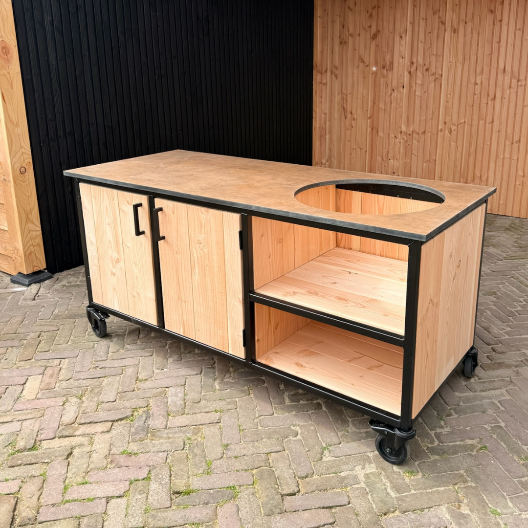 Buitenkeuken Douglas en staal met opbergkast en Koper HPL werkblad - Lengte 180 cm - Afbeelding 4