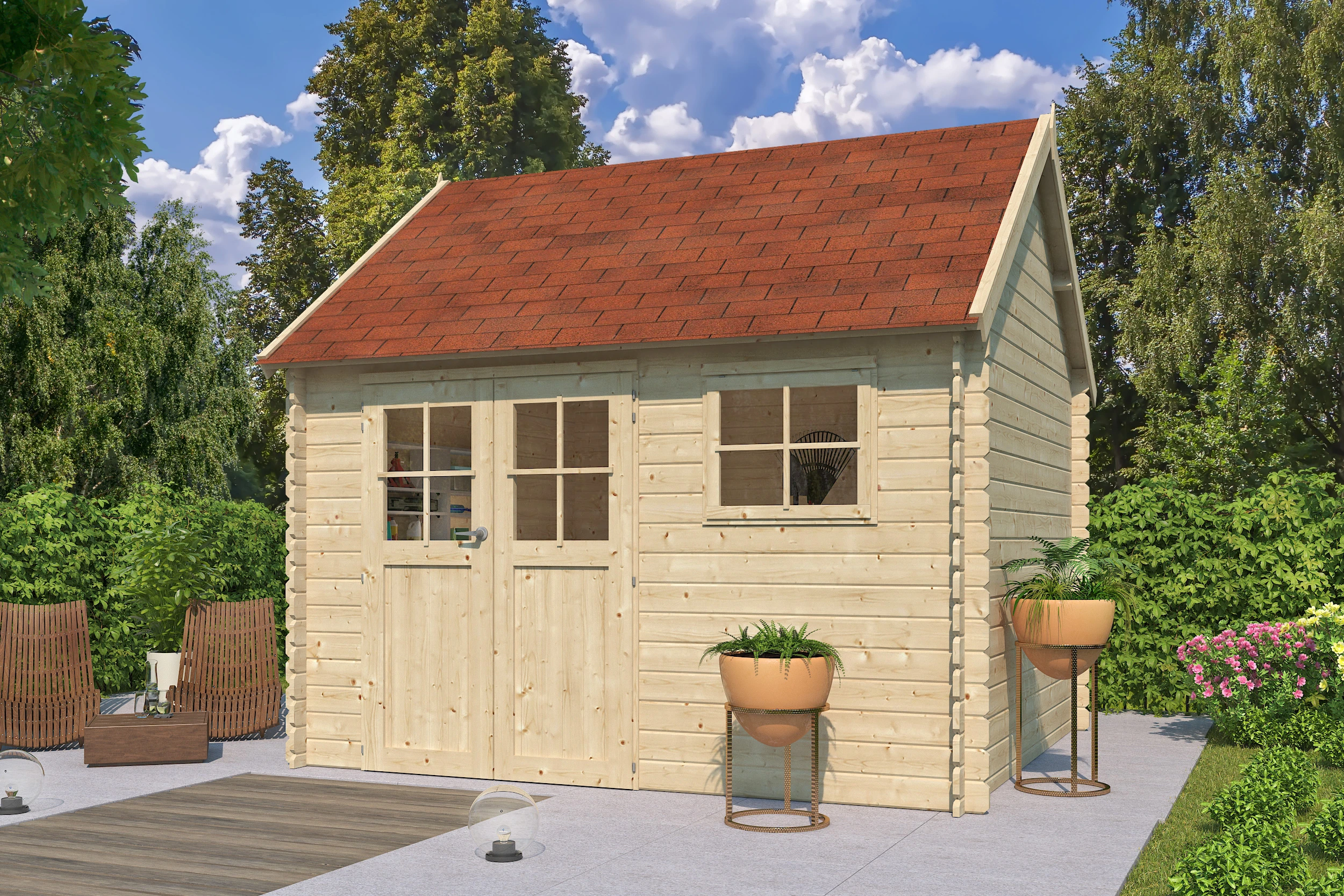 Woodlands Blokhut Coventry L 355 x 320 cm Wanddikte 28 mm - Afbeelding 1