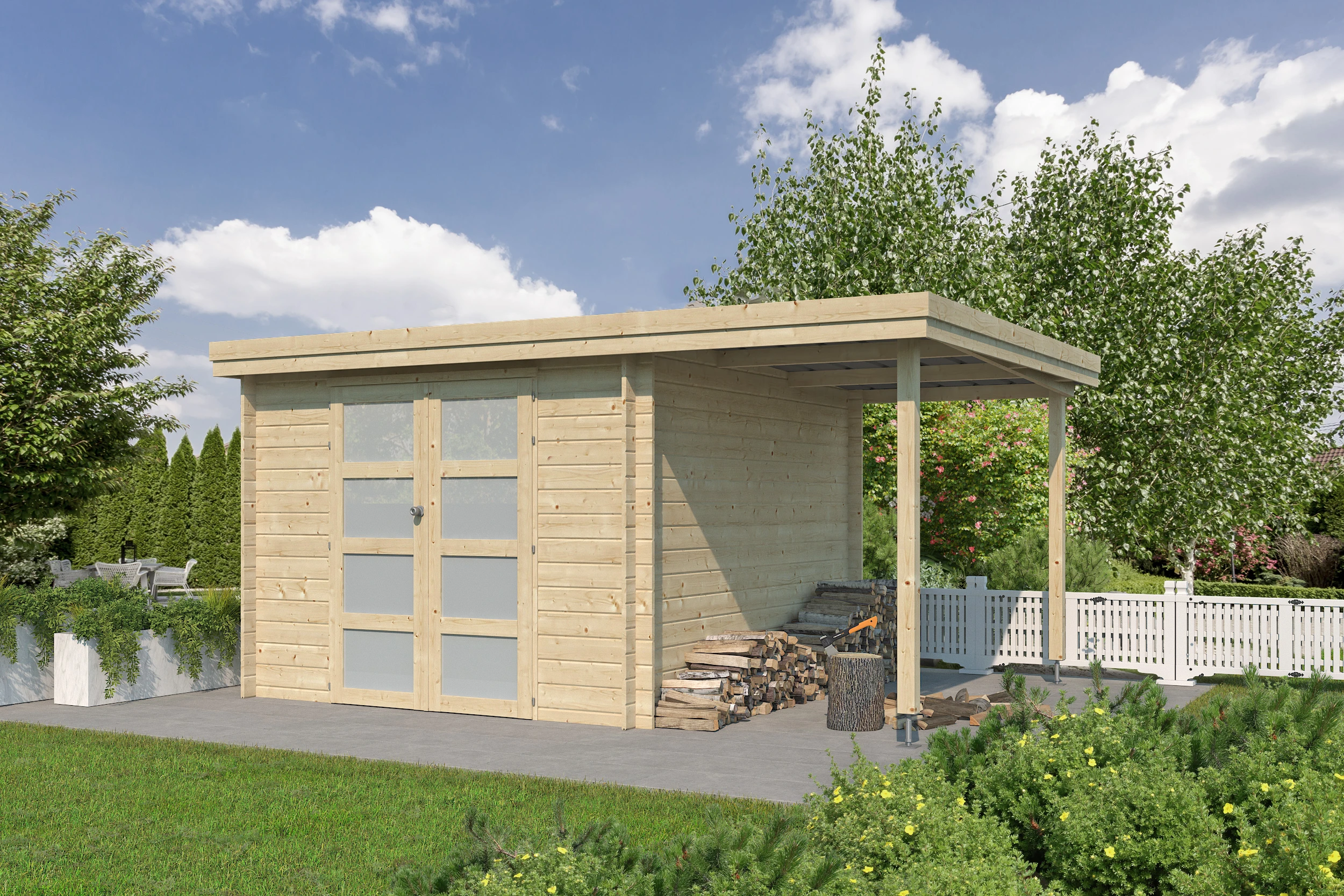 Woodlands Blokhut Oregon Groen Geïmpregneerd 445 x 325 cm - Afbeelding 1