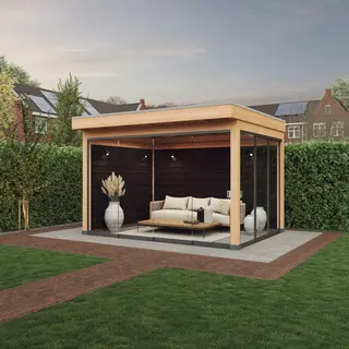 Douglas overkapping, 400 x 300, met zwarte achterwand en twee zijwanden, Westwood Comfort Green - Afbeelding 2
