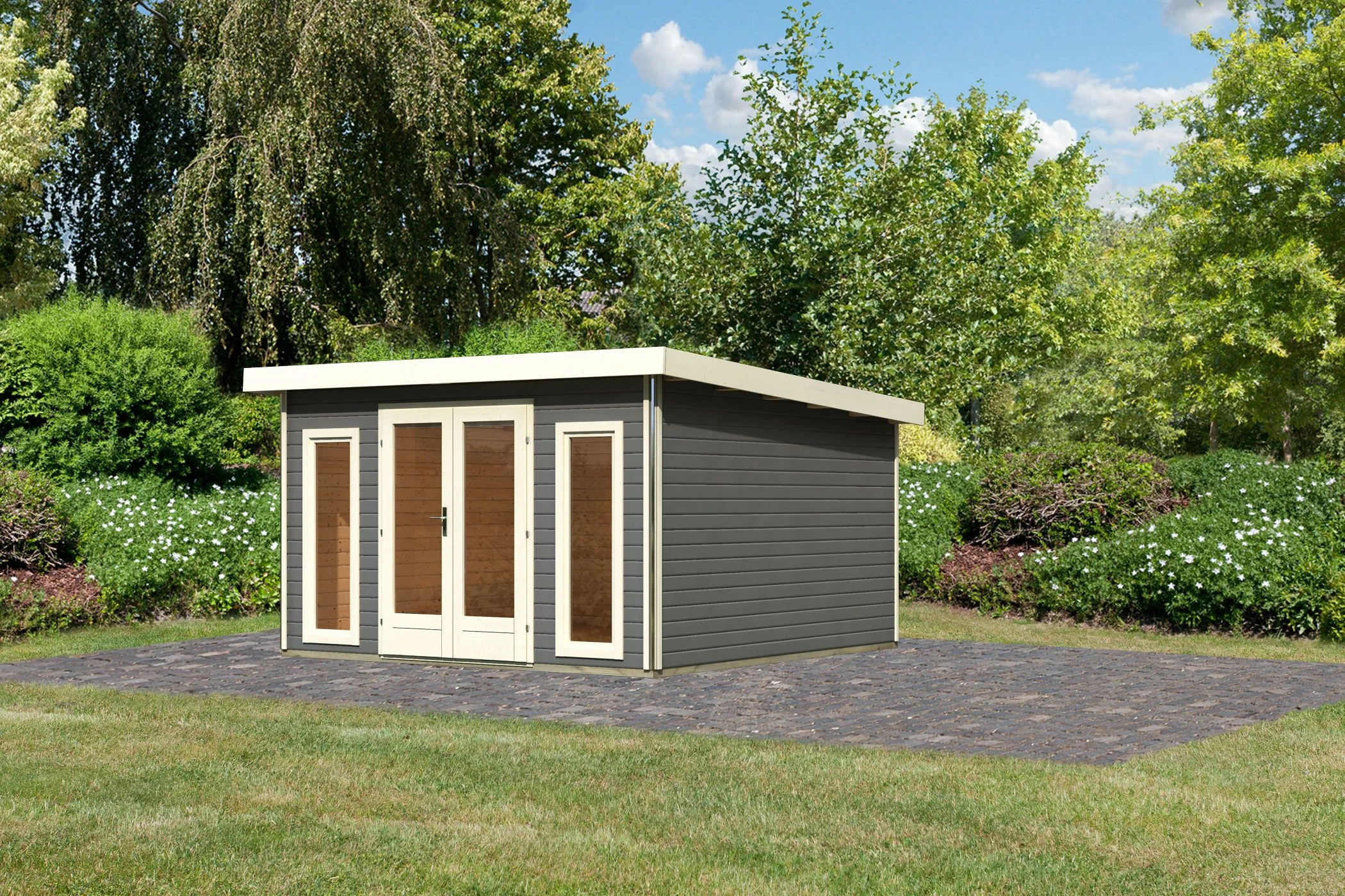 Karibu Tuinhuis Radeburg 3 Grijs 406 x 393 cm - Afbeelding 1