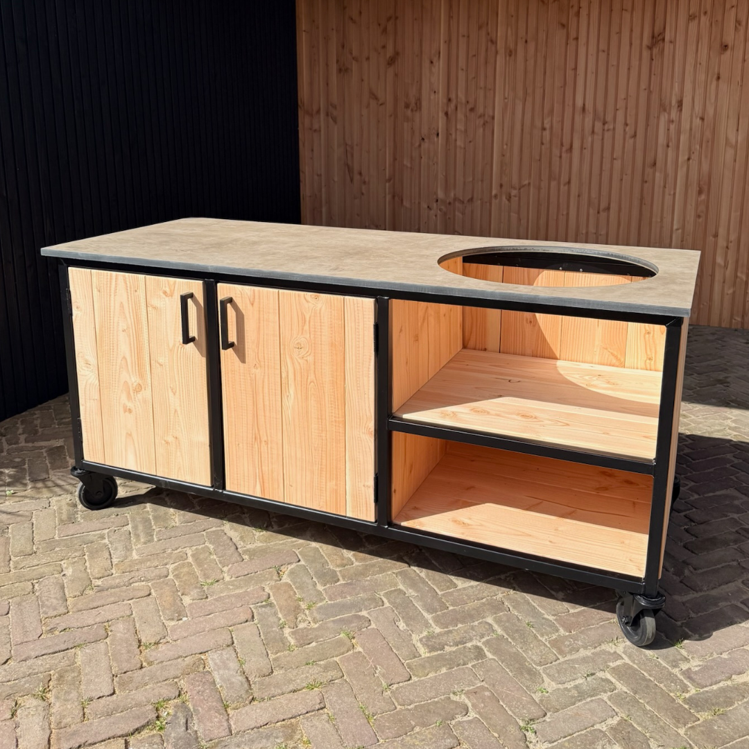 Buitenkeuken Douglas en staal met opbergkast en Taupe HPL werkblad - Lengte 180 cm - Afbeelding 4