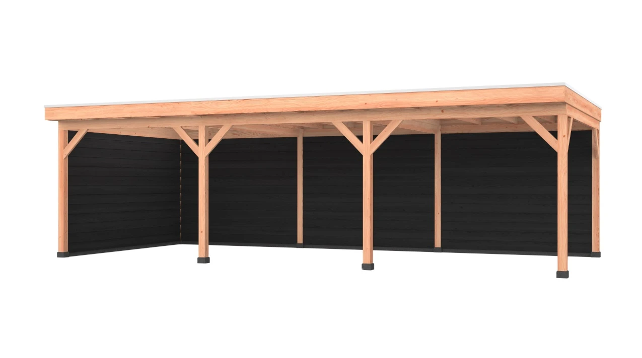 Douglas overkapping, 900 x 400, met zwarte achterwand en zijwand, Westwood Comfort - Afbeelding 1