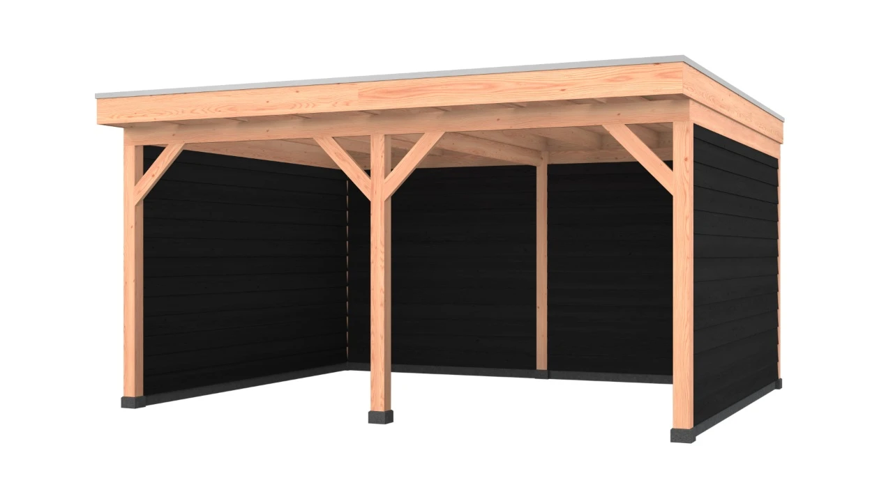 Douglas overkapping, 500 x 400, met achterwand en twee zijwanden, Westwood Comfort Zwart - Afbeelding 1