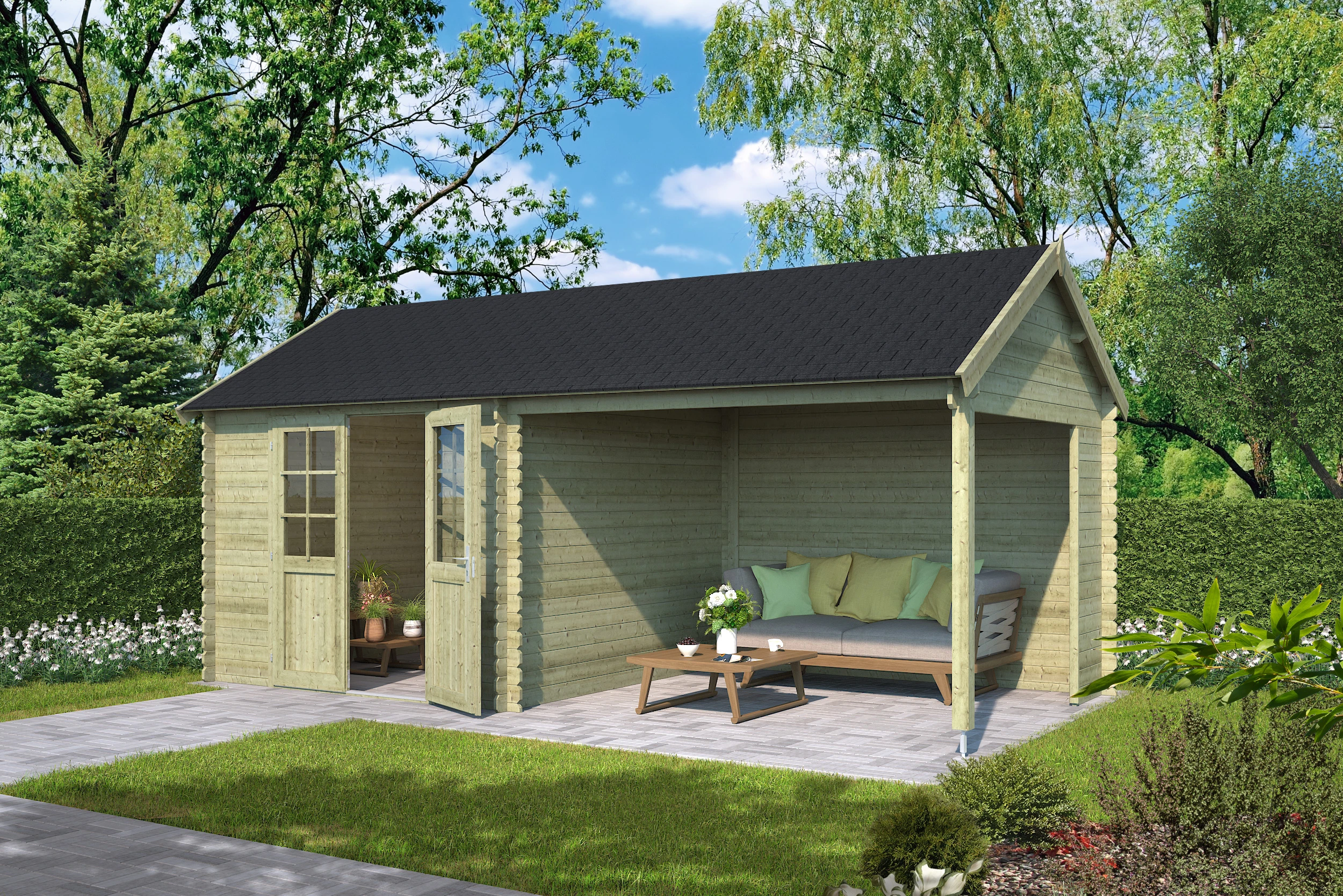 Outdoor Life Blokhut Fraya Groen Geïmpregneerd 575 x 275 cm - Afbeelding 2