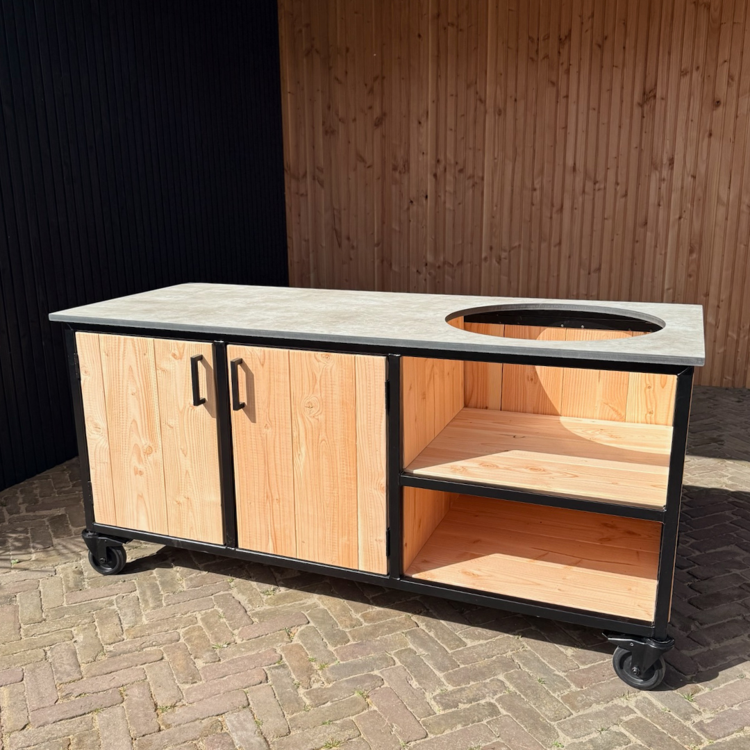 Buitenkeuken Douglas en staal met opbergkast en Beige HPL werkblad - Lengte 180 cm - Afbeelding 5