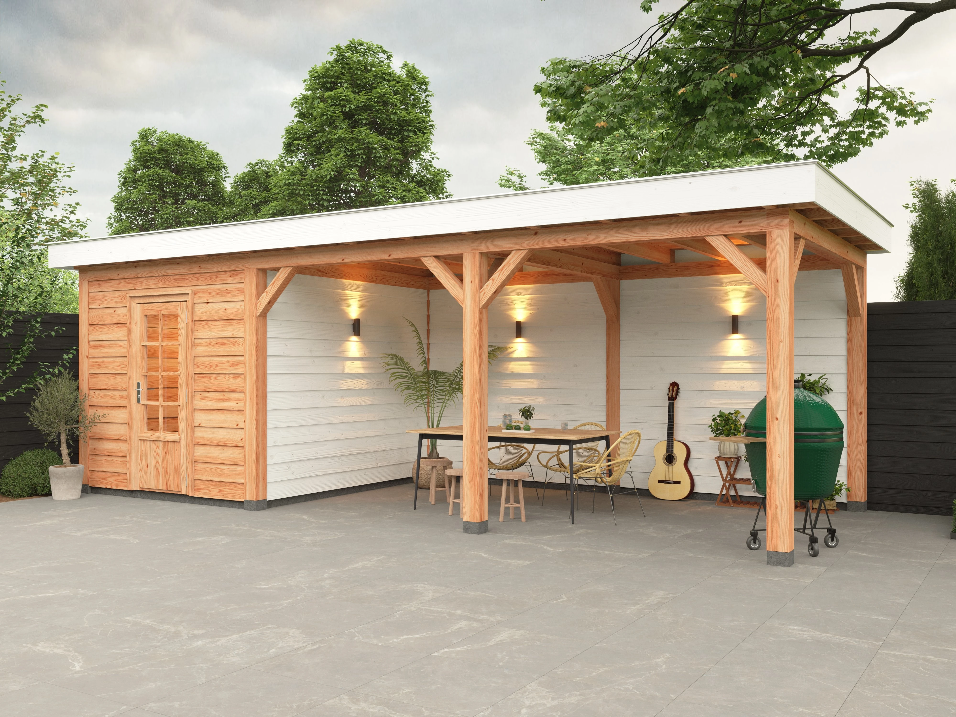 Douglas overkapping, 750 x 300, met schuur en achterwand, Westwood Holland - Afbeelding 3