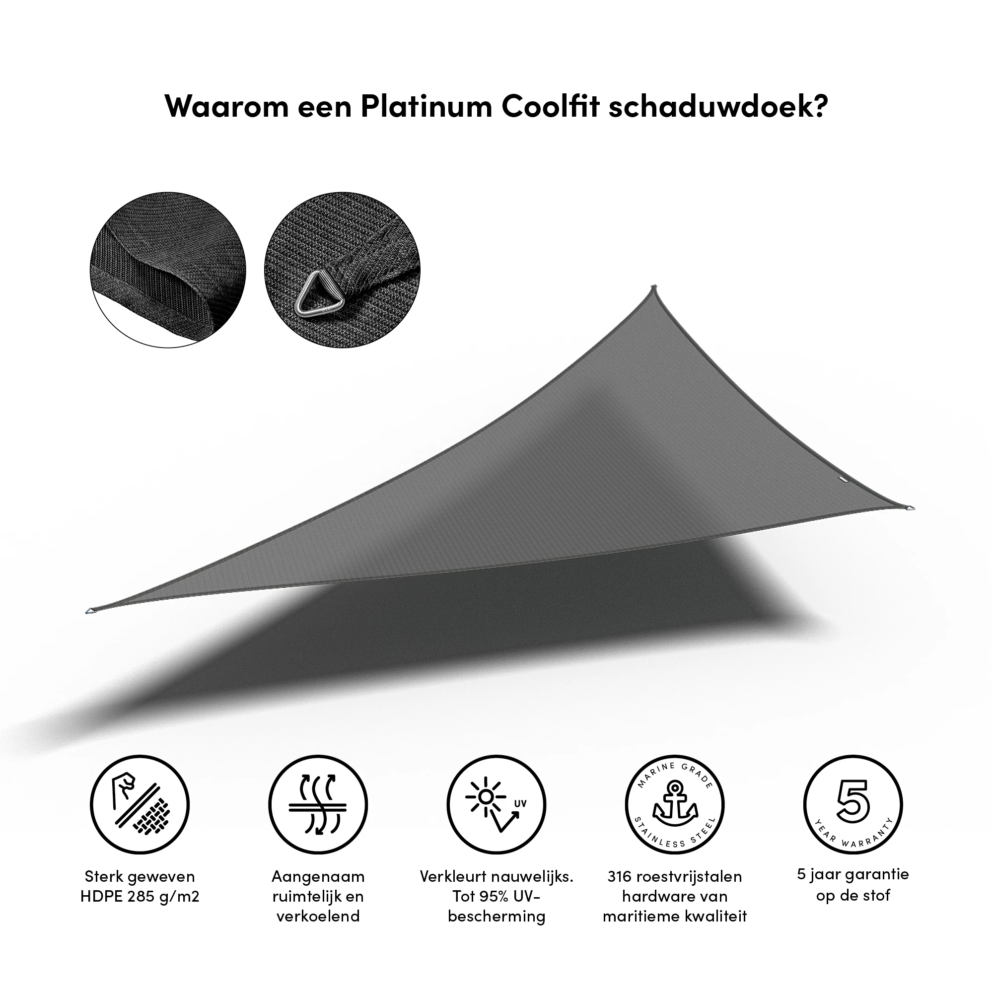 Platinum Schaduwdoek Driehoek 90° Antraciet 570 cm - Afbeelding 1